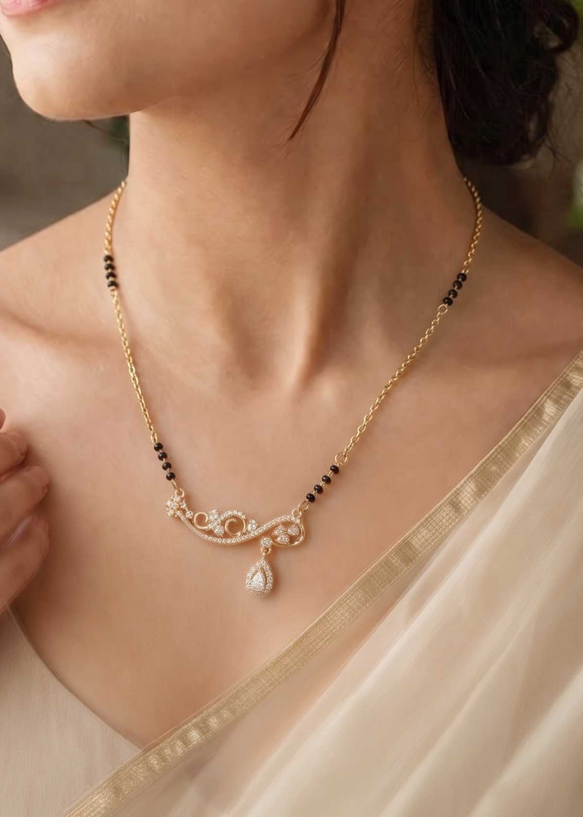 Modern Adjustable Mangalsutra Necklace With Cubic Zircon