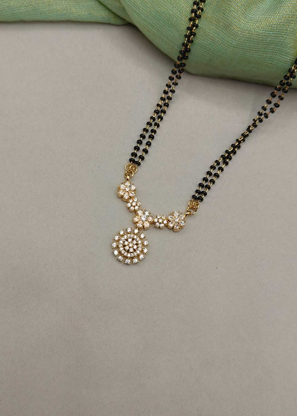 Beautiful Floral-Inspired Gold-Plated Cubic Zircon Adjustable Mangalsutra Necklace