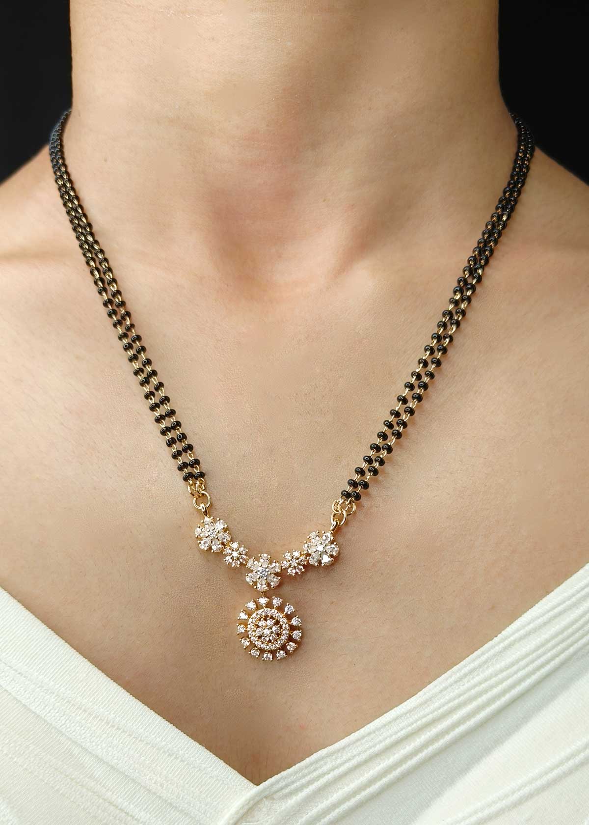 Beautiful Floral-Inspired Gold-Plated Cubic Zircon Adjustable Mangalsutra Necklace