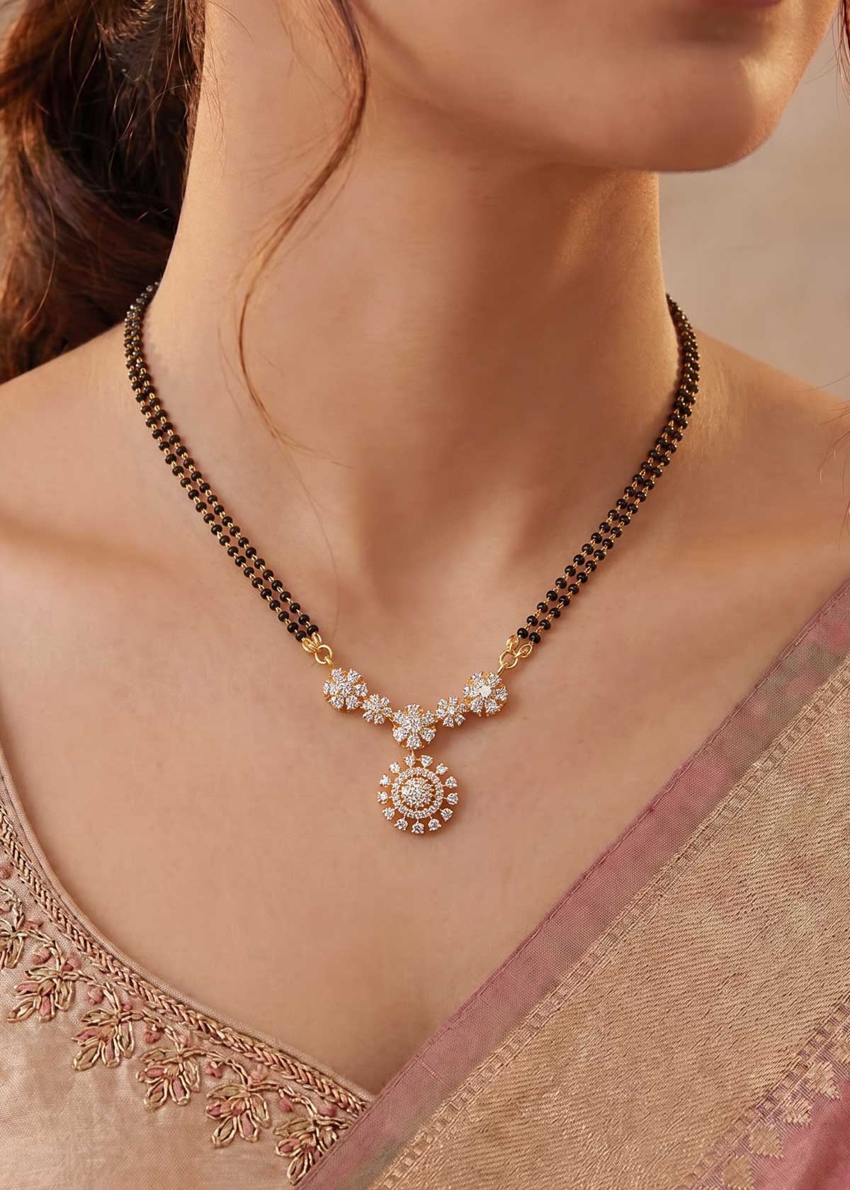 Beautiful Floral-Inspired Cubic Zircon Adjustable Mangalsutra Necklace