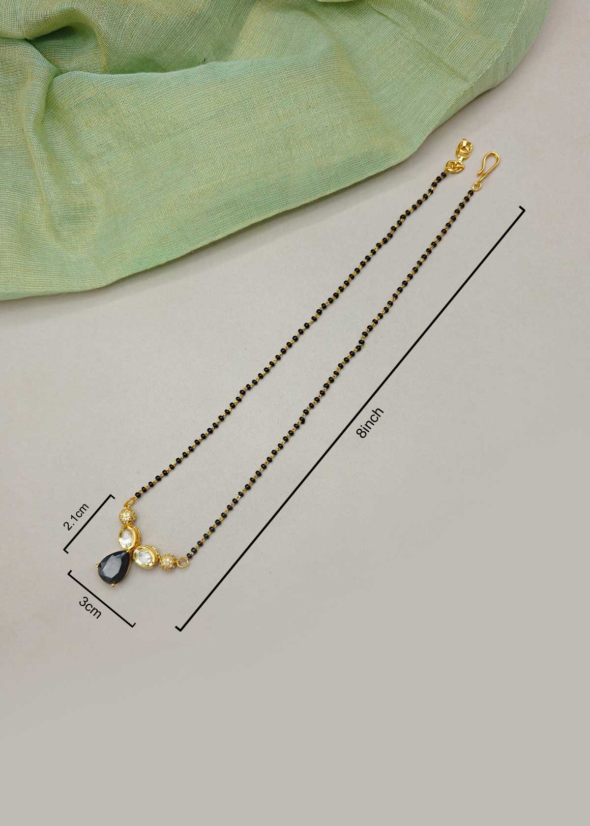 Premium Black Bead Gold-Plated Cubic Zircon And Kundan Teardrop Mangalsutra Necklace