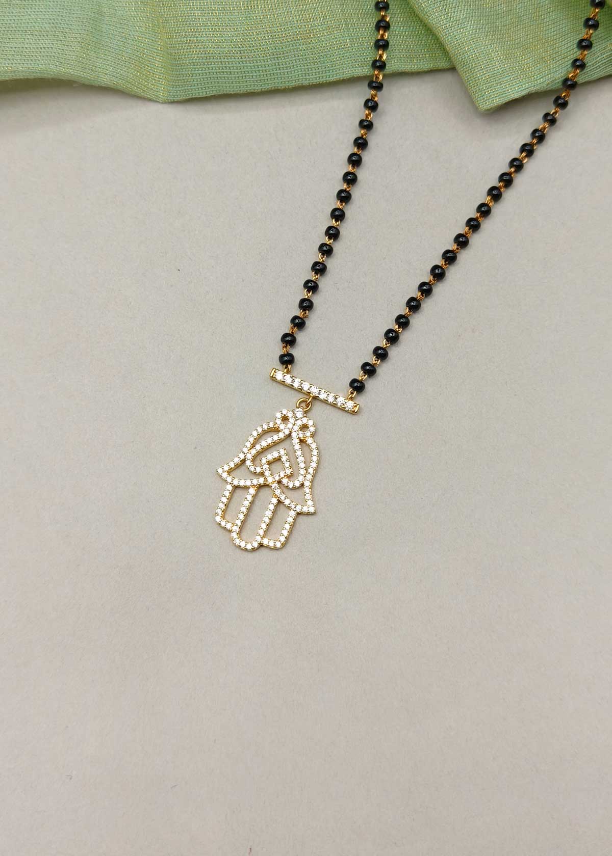 Radiant Hamsa-Inspired Cubic Zircon Gold-Plated Mangalsutra Necklace