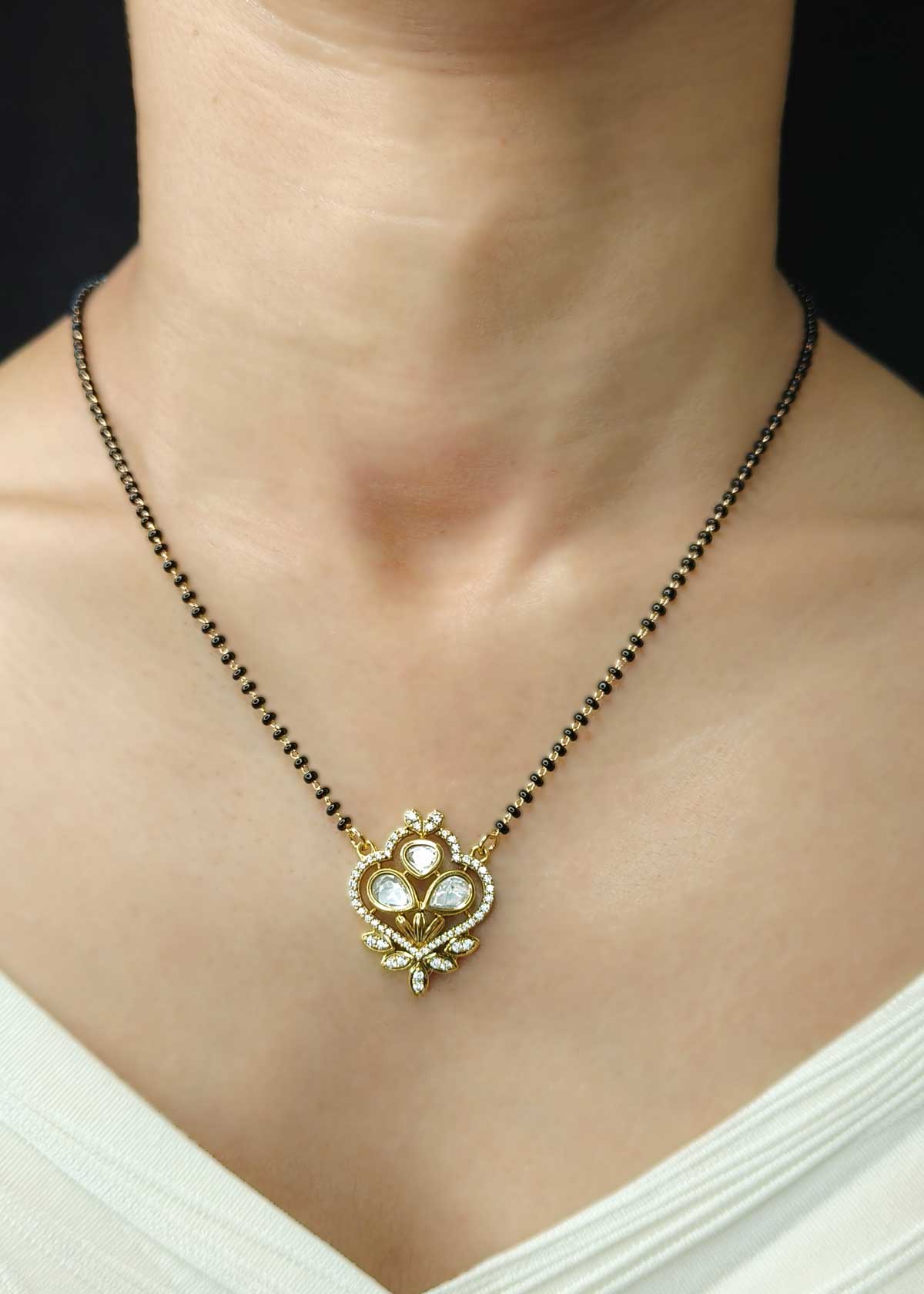 Graceful Lightweight Floral Kundan And Cubic Zircon Mangalsutra Necklace