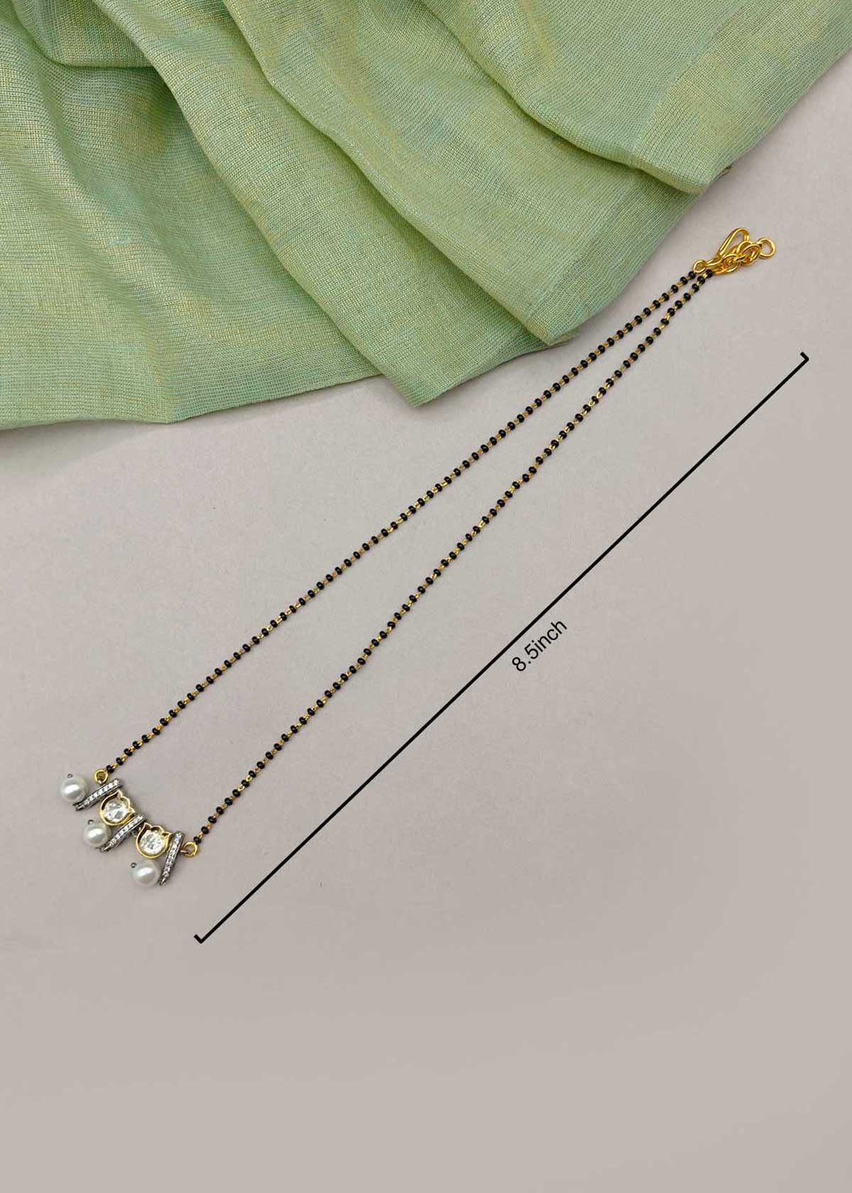 Modern Heritage Pearl-Drop Cubic Zircon Kundan Gold Plated Mangalsutra Necklace