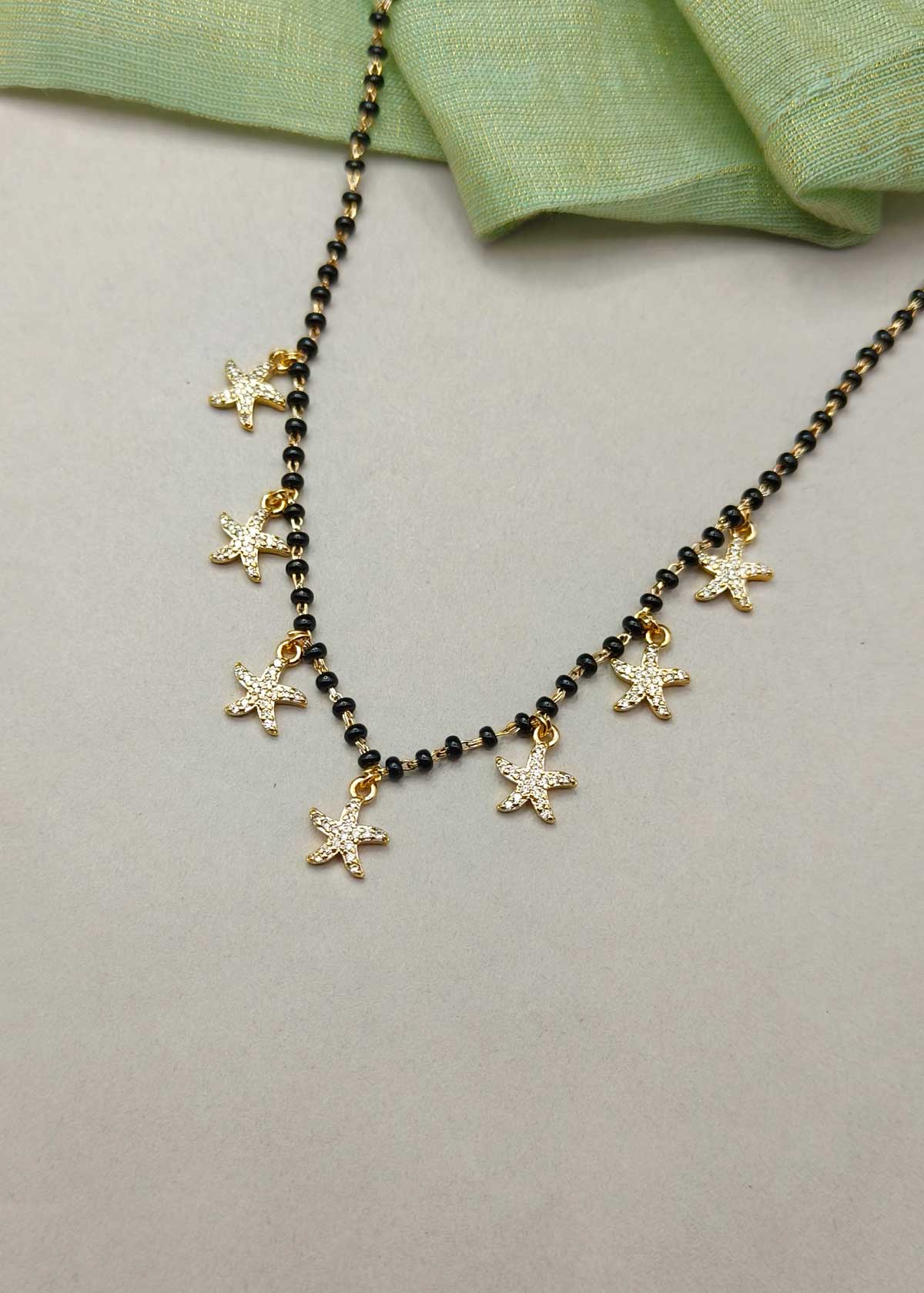Modern Muse Star-Dangle Cubic Zircon Gold Plated Mangalsutra Necklace