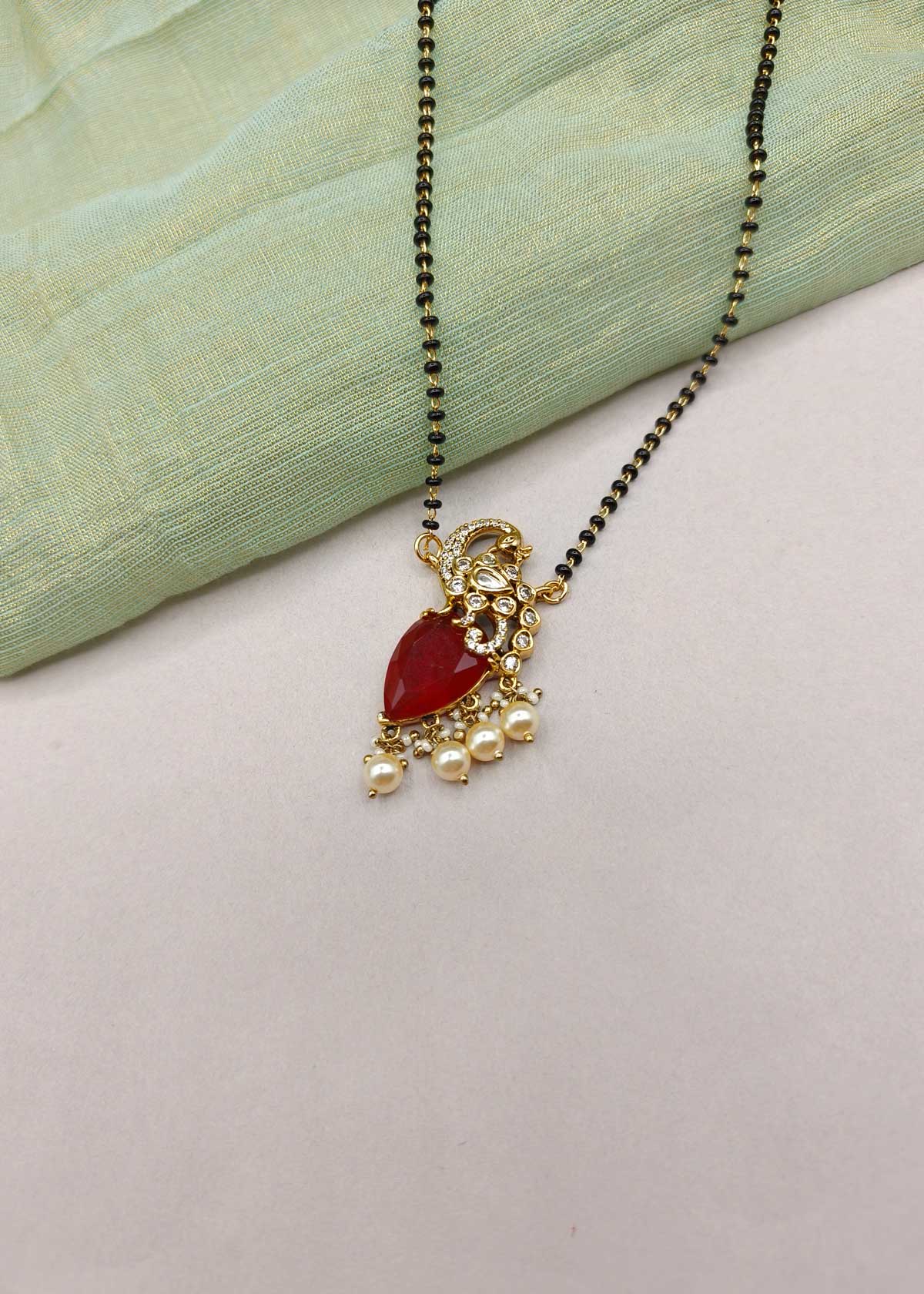 Royal Peacock Ruby Emerlad Pearl And Cubic Zircon  Mangalsutra Necklace
