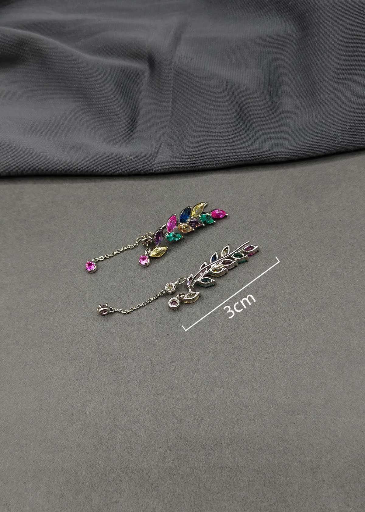 Multicolor Marquise Diamond Silver-Plated Ear Cuff With Dangling Accents