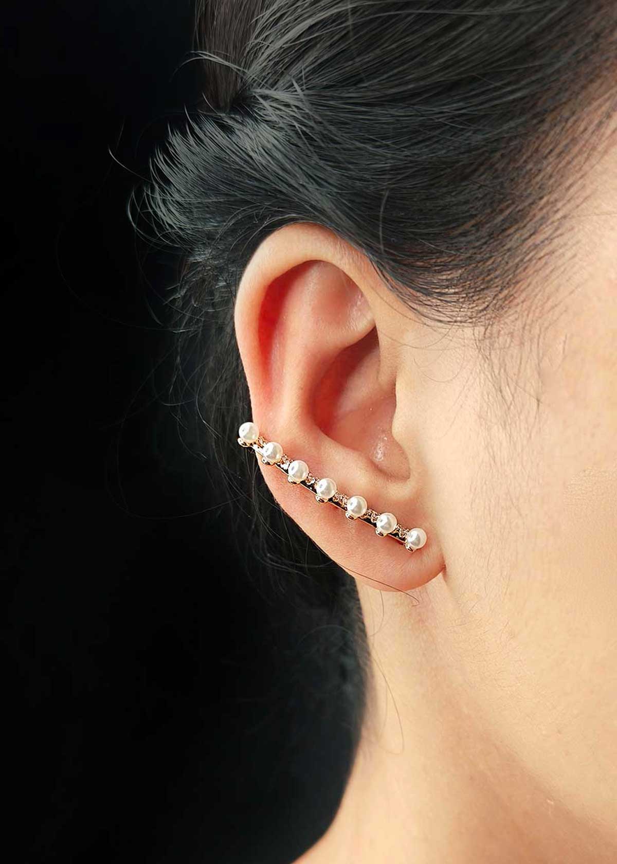 Luminous Pearl And Cubic Zircon Gold Plated Ear Cuff For Women
