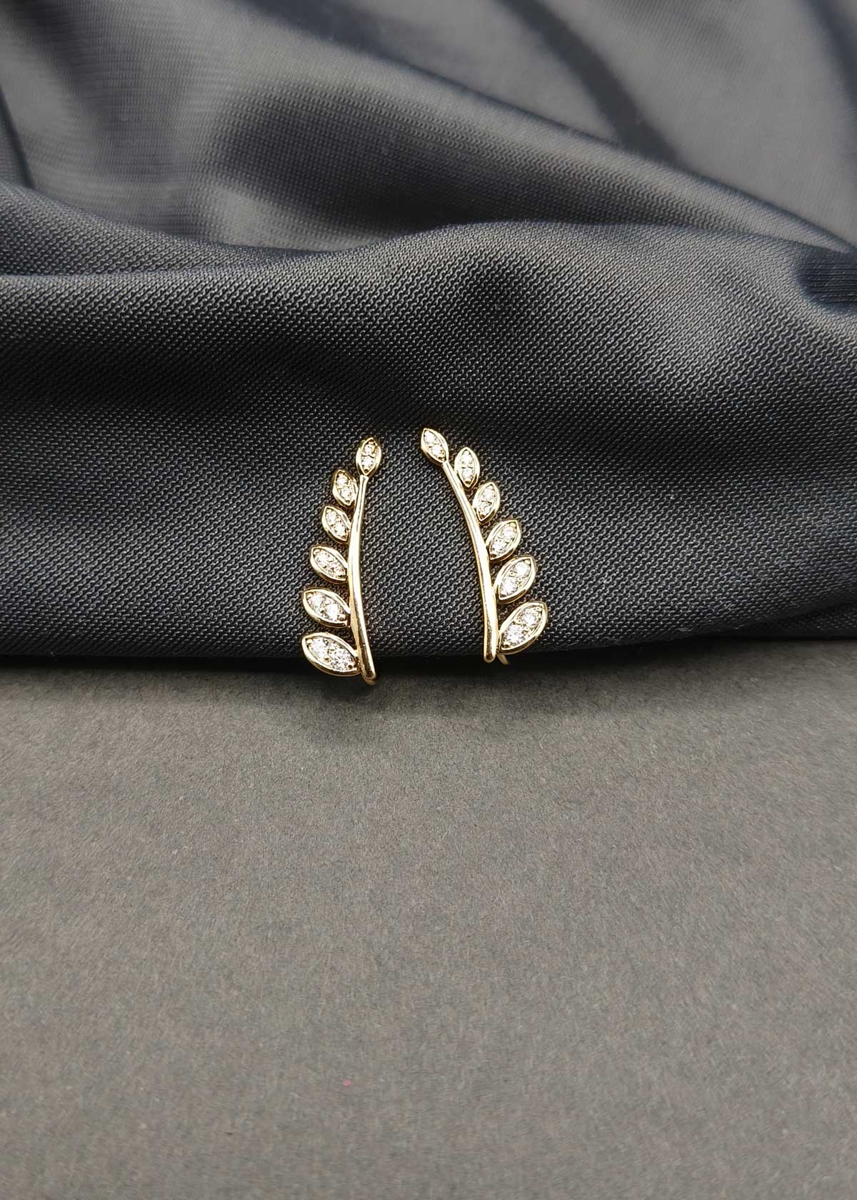 Serene Leaf Cubic Zircon Gold Plated Ear Cuff For Women