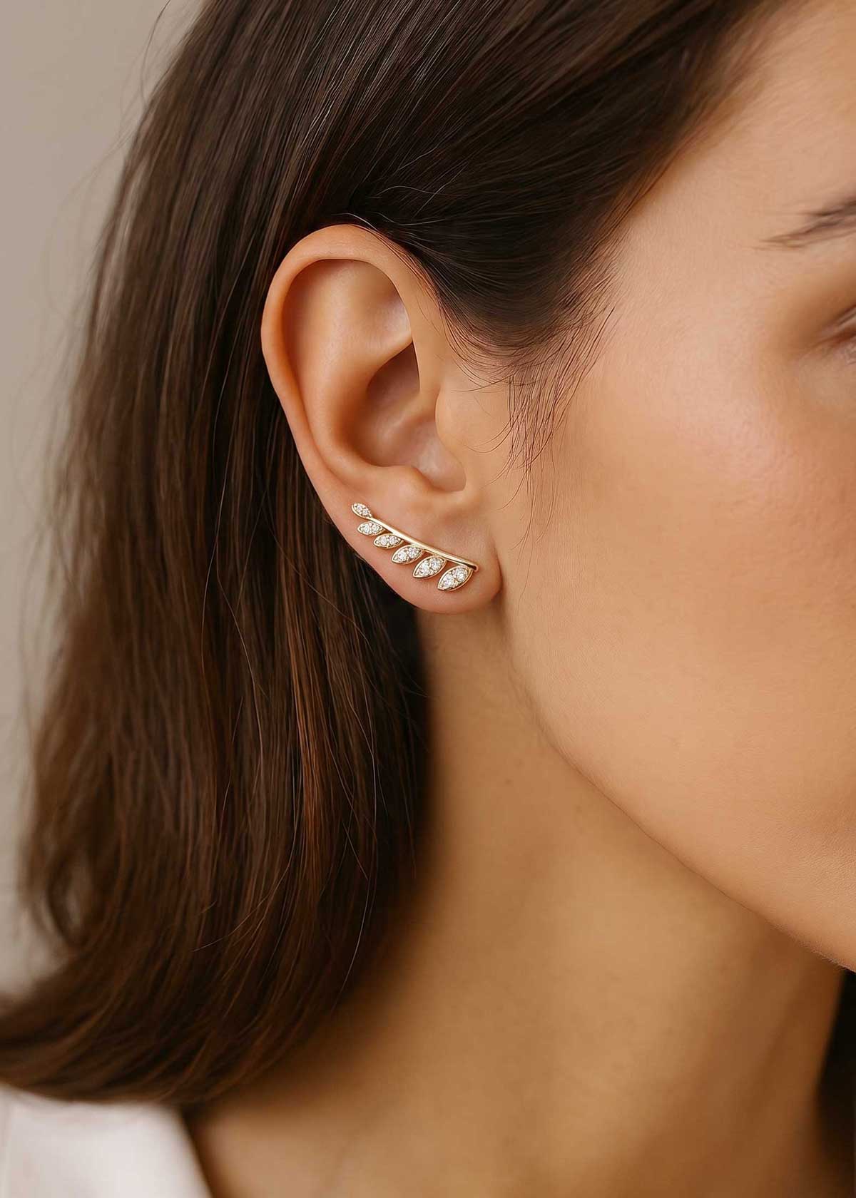Beautiful Leaf Style Cubic Zircon Gold Plated Ear Cuff For Women