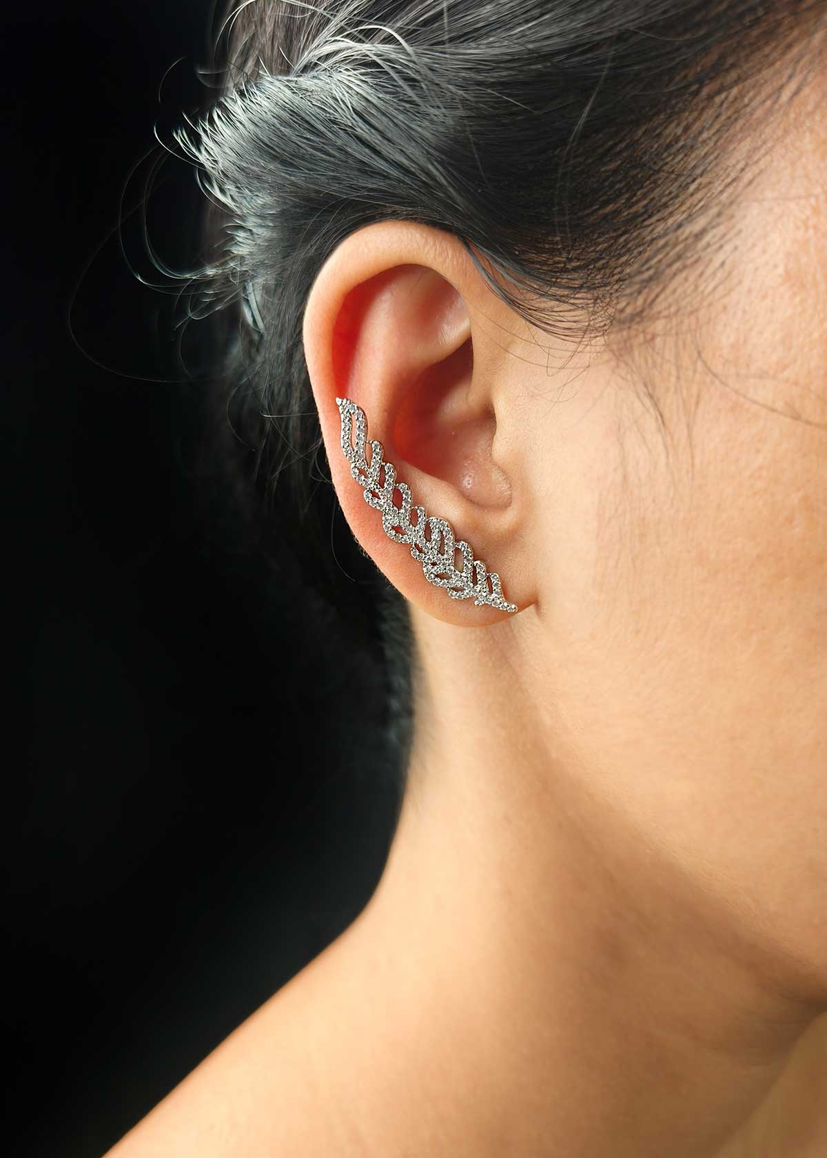 Shimmering Leaf Style Gold & Silver Plated Cubic Zircon Ear Cuff