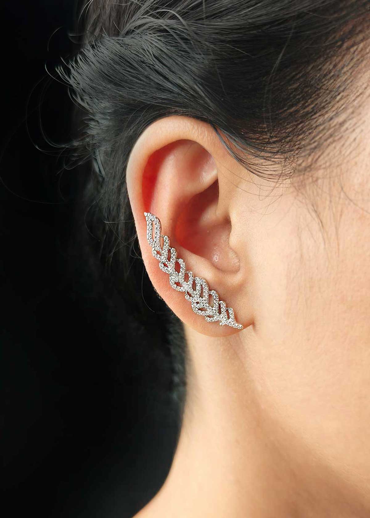 Shimmering Leaf Style Gold & Silver Plated Cubic Zircon Ear Cuff
