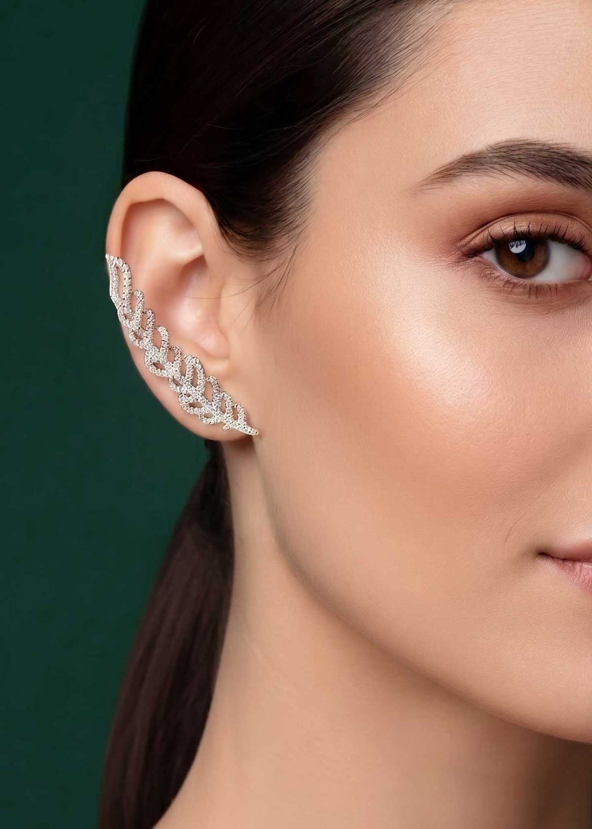 Shimmering Leaf Style Gold & Silver Plated Cubic Zircon Ear Cuff