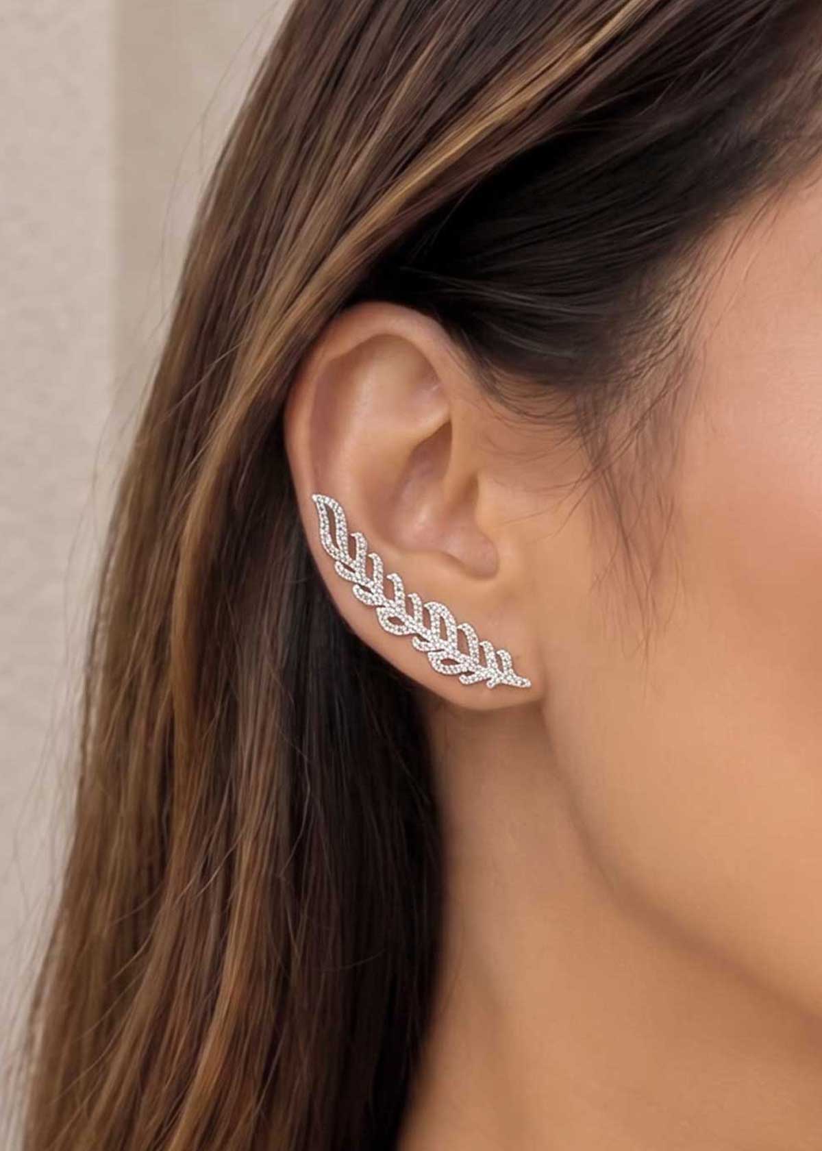 Shimmering Leaf Style Gold & Silver Plated Cubic Zircon Ear Cuff For Women