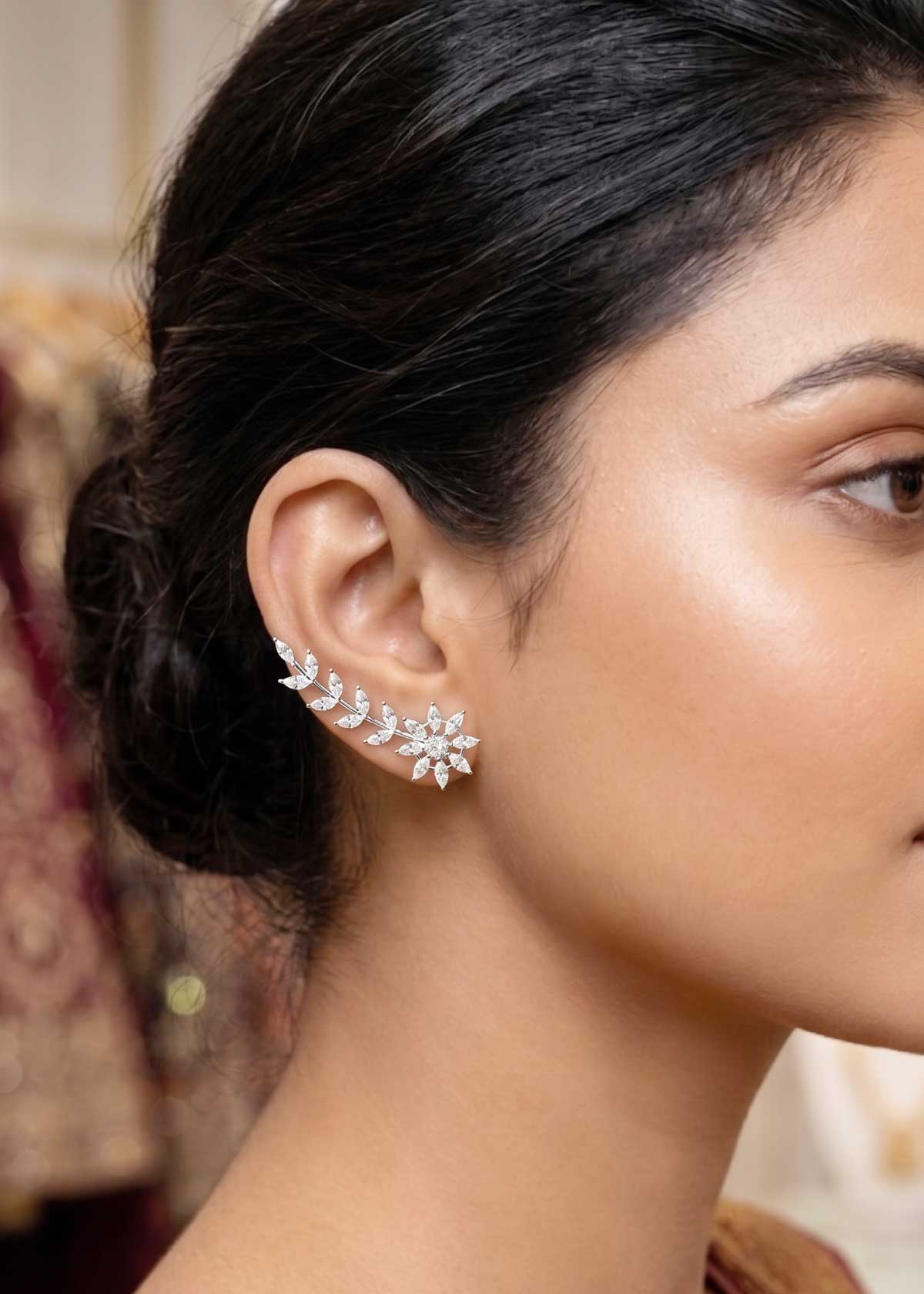 Sparkling Leaf-Vine Ear Cuff Gold And Silver Plated Cubic Zircon Ear Cuff For Women