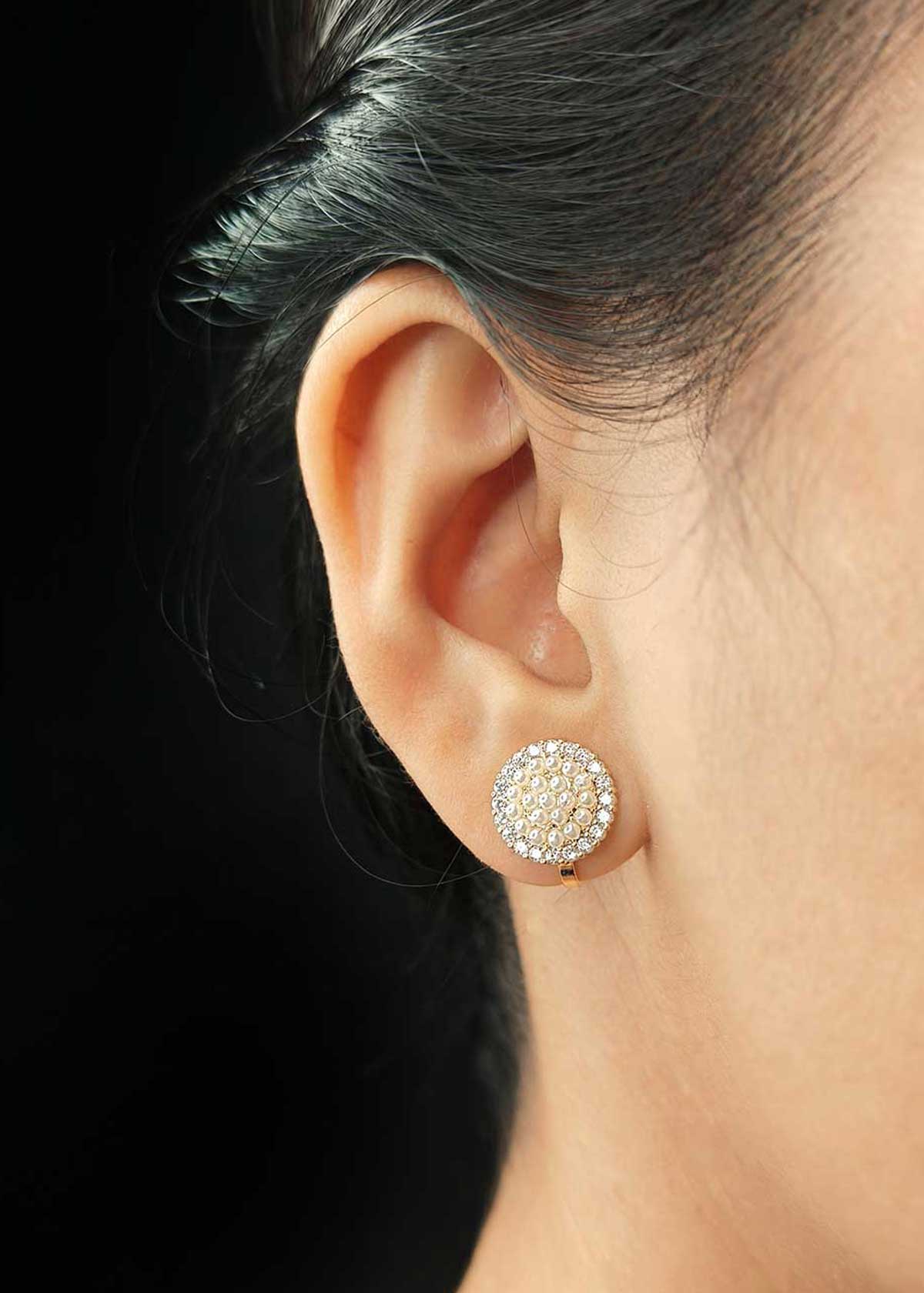 Classic Cubic Zircon Pearl Gold And Silver Plated Ear Cuff For Women