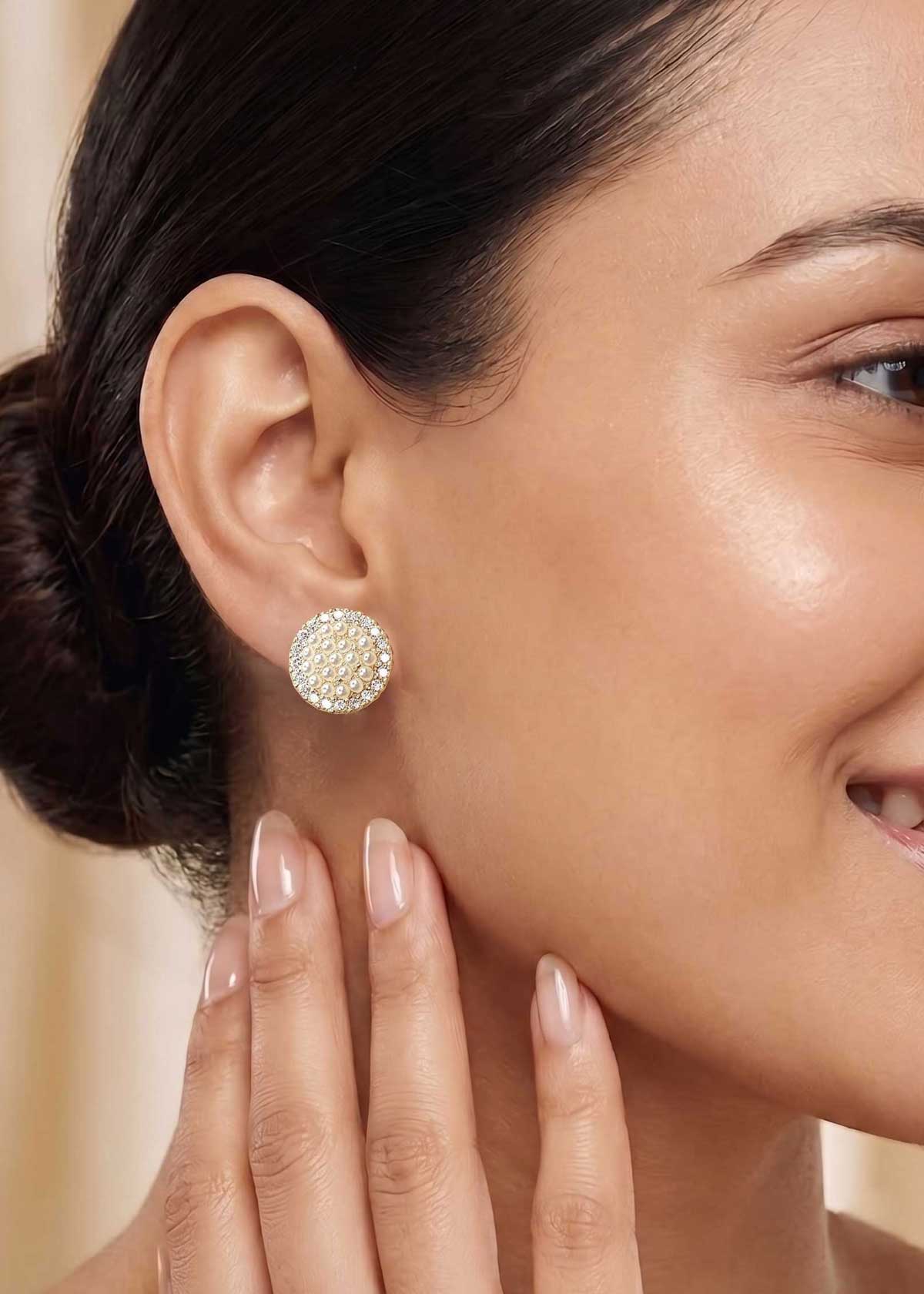 Classic Cubic Zircon Pearl Gold And Silver Plated Ear Cuff For Women