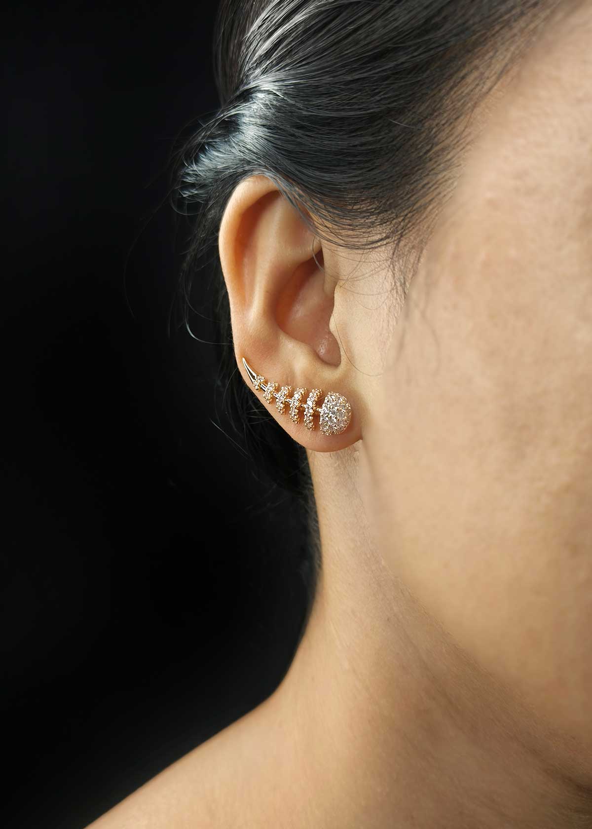 Artistic Curved-Bone Cubic Zircon Gold And Silver Plated Ear Cuff For Women
