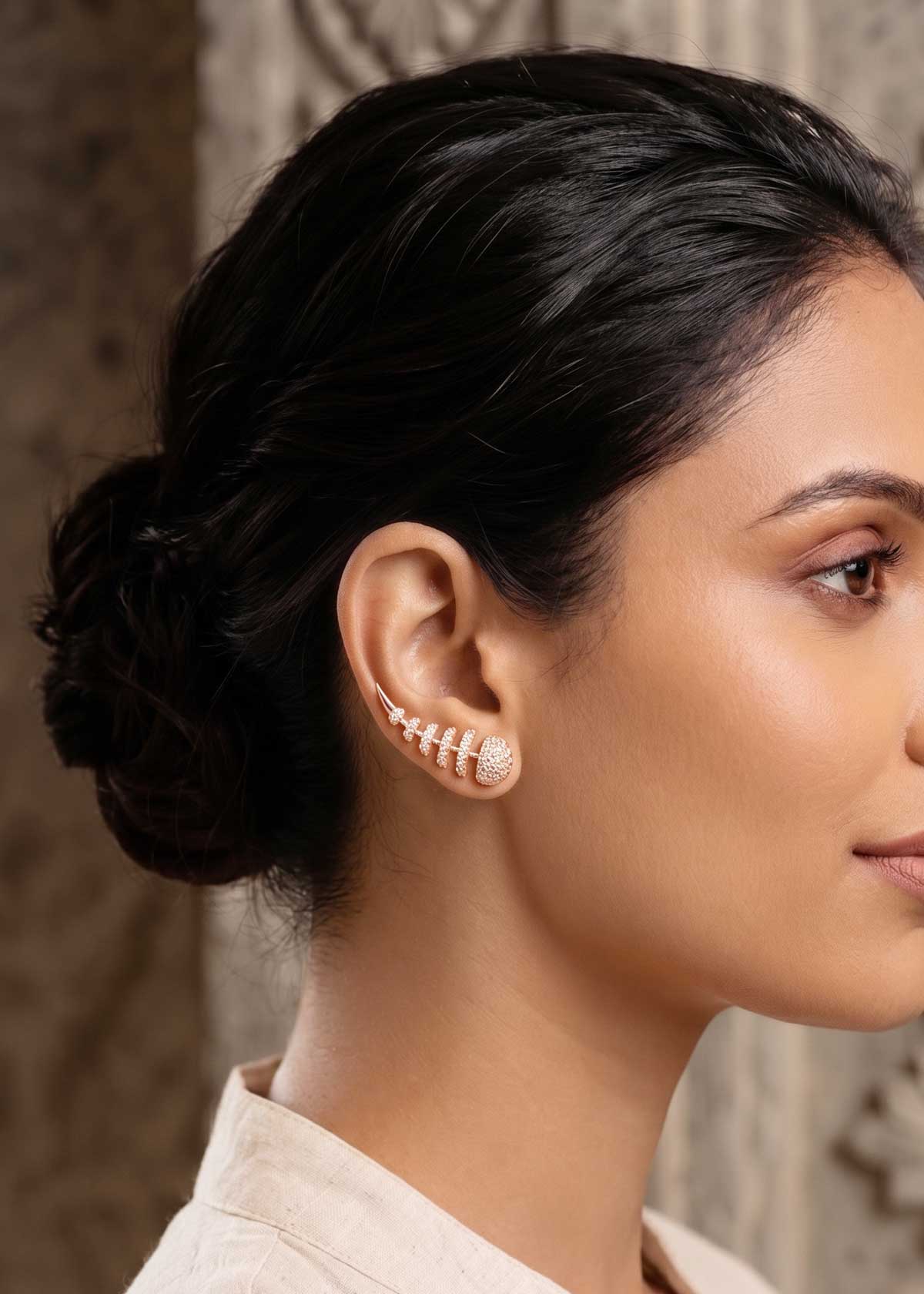 Artistic Curved-Bone Cubic Zircon Gold And Silver Plated Ear Cuff For Women