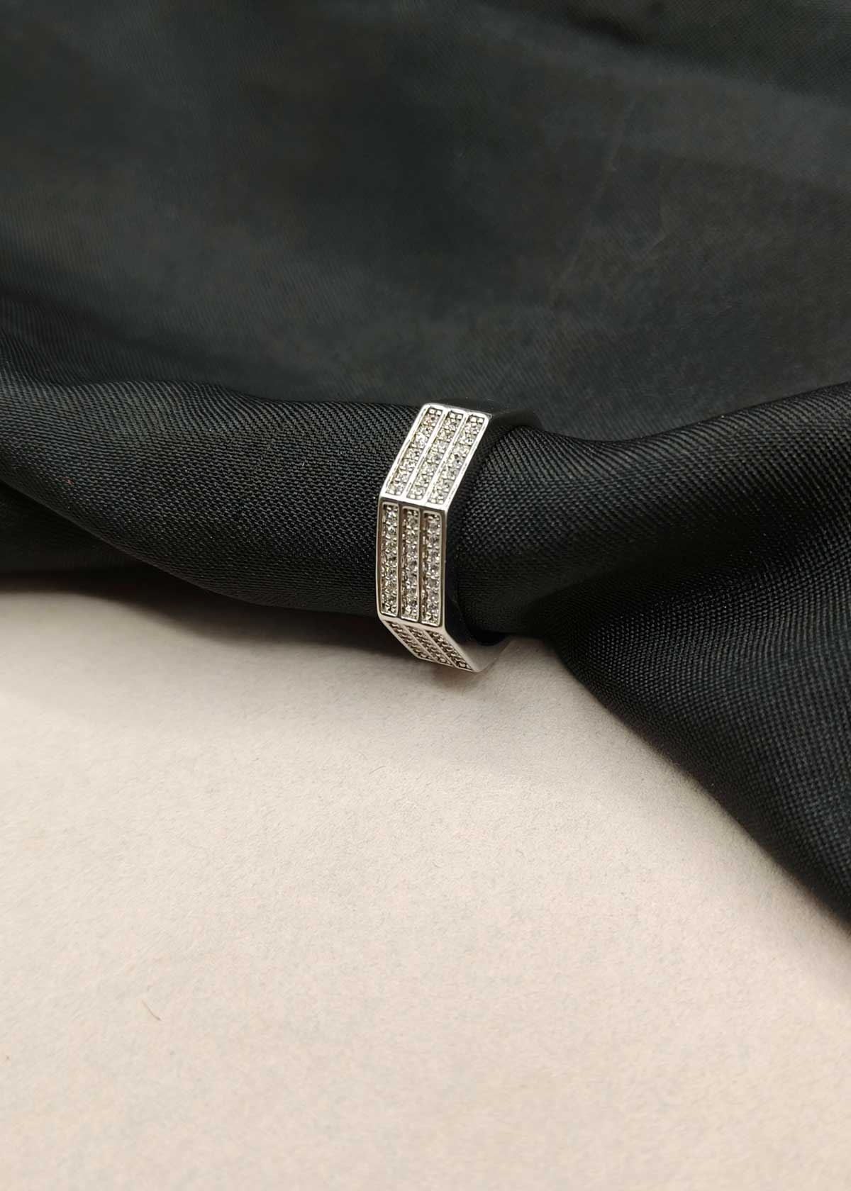 Modern Geometric Silver Plated Cubic Zircon Adjustable Ring