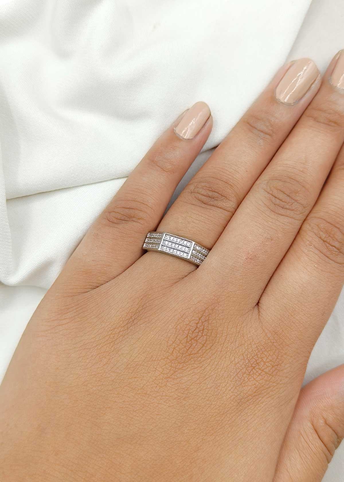 Modern Geometric Silver Plated Cubic Zircon Adjustable Ring