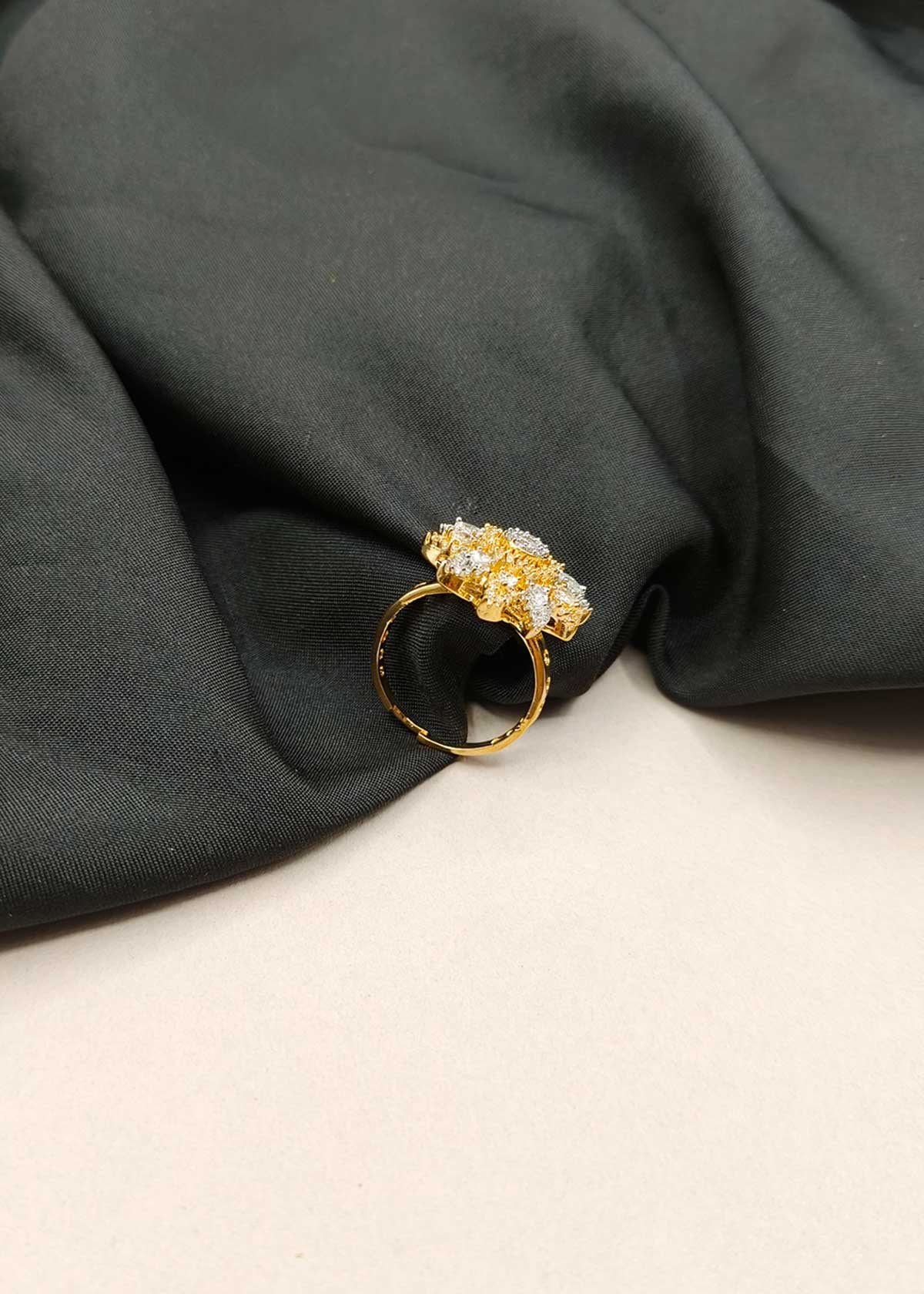 Regal Floral Bloom Gold And Silver Plated Cubic Zircon Adjustable Ring