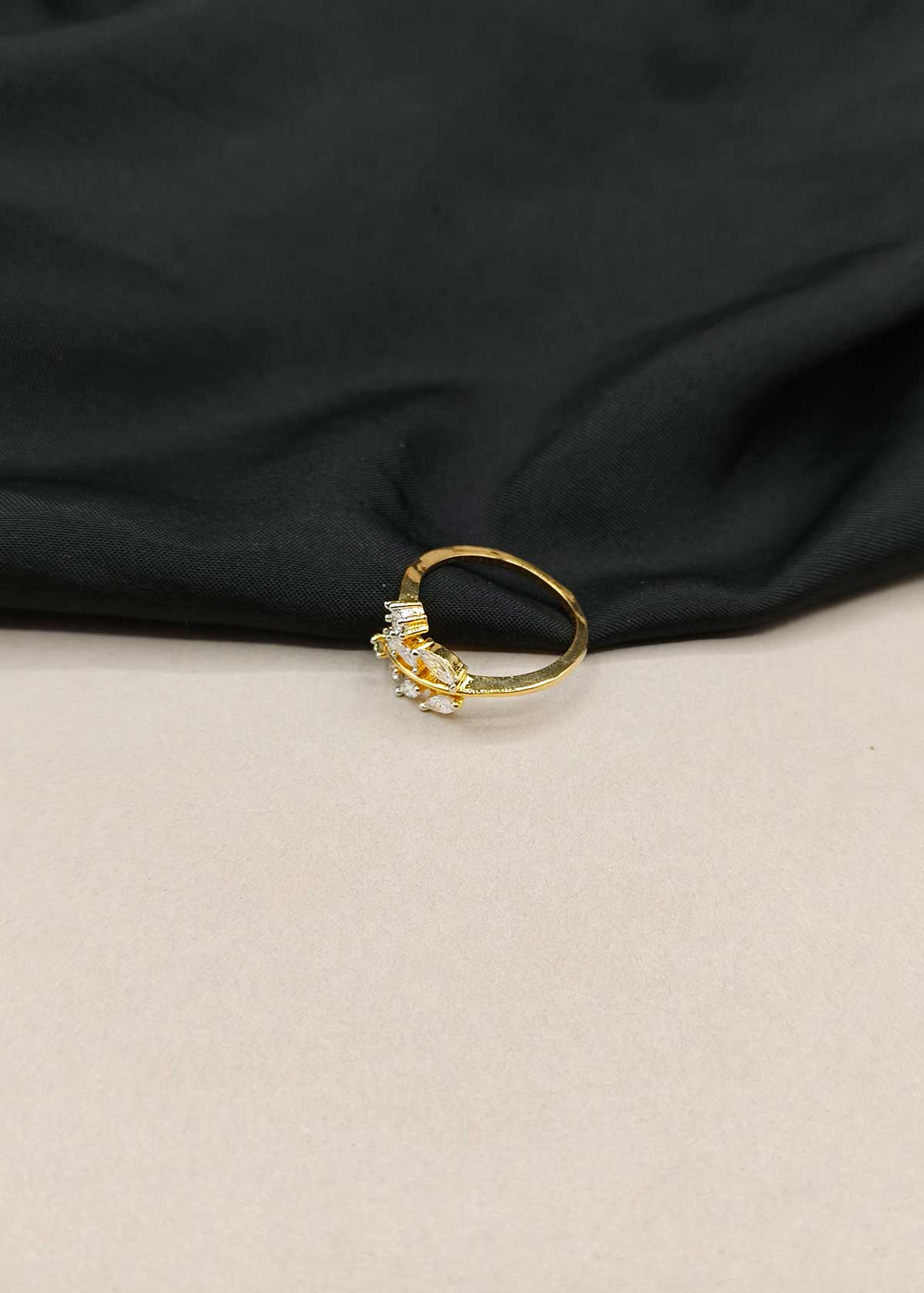 Gold Plated Dual Tone Cubic Zircon Leaf Branch Adjustable Ring