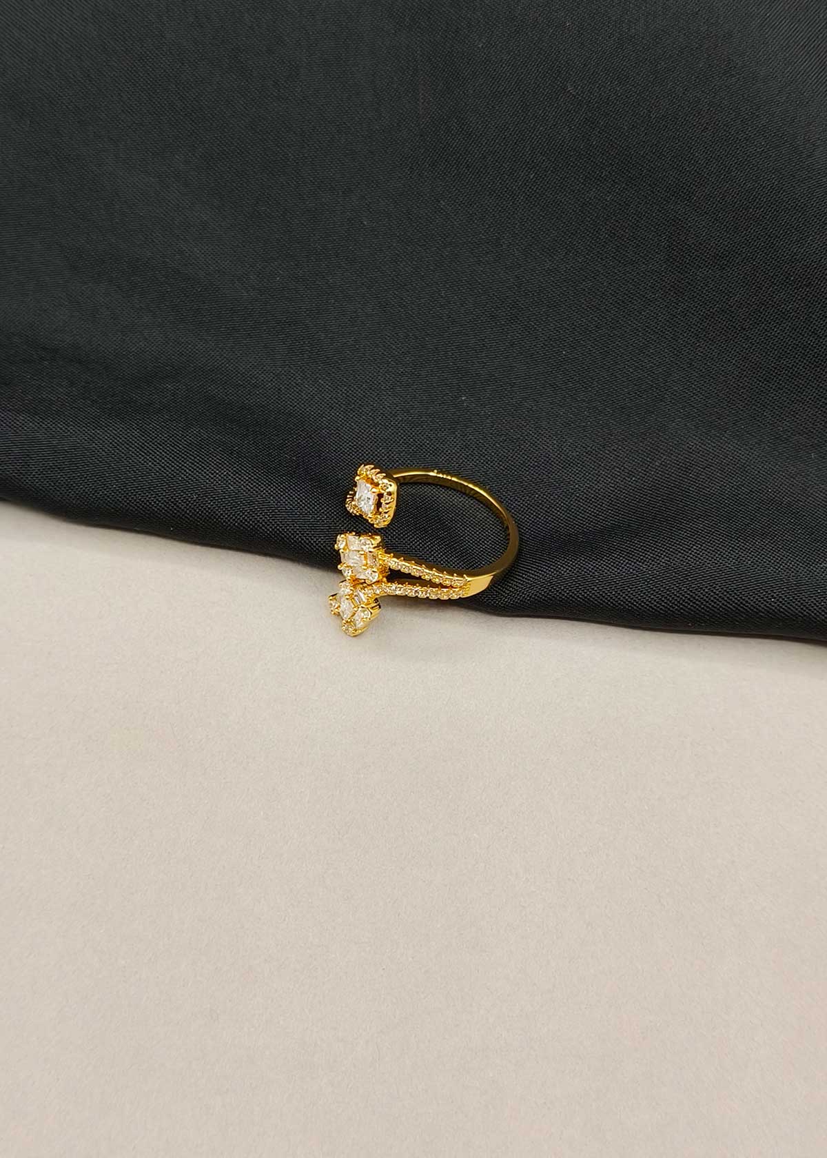 Elegant Gold Plated Three-Stone Cluster Adjustable Finger Ring