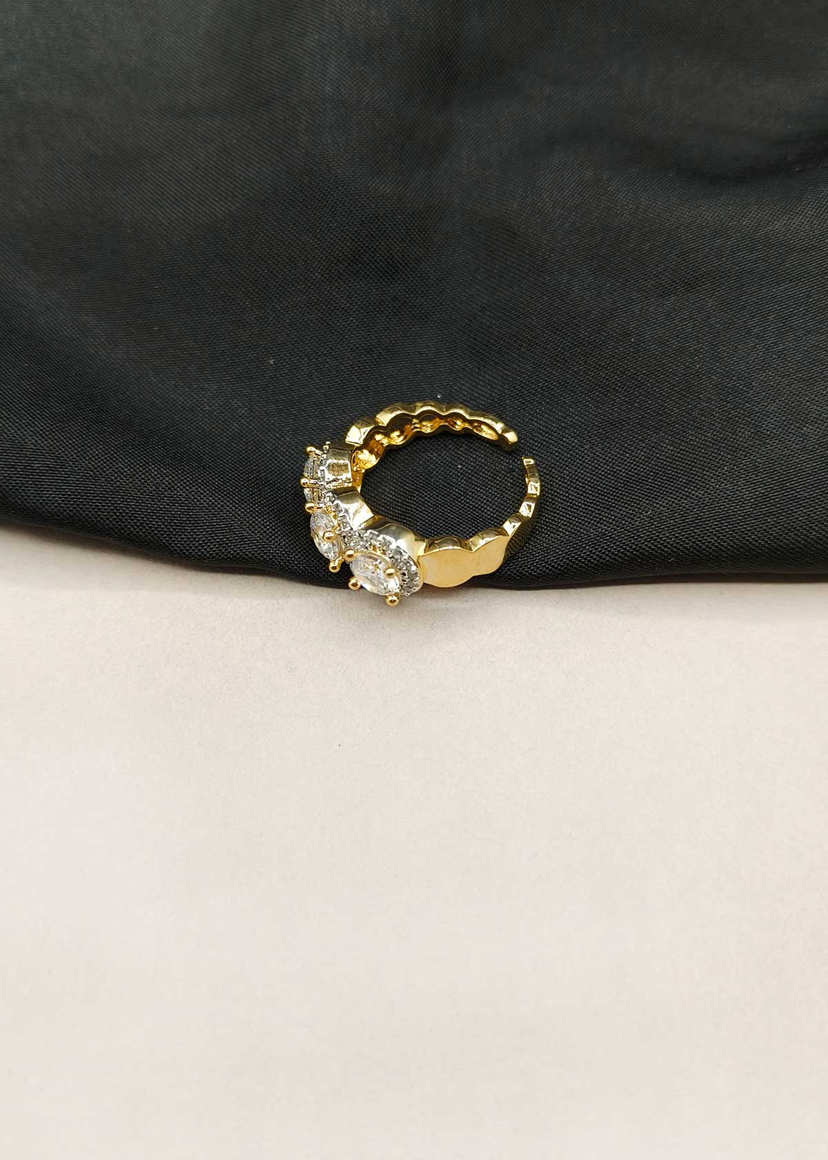 Classic Three-Stone Cubic Zircon Gold Plated Adjustable Ring