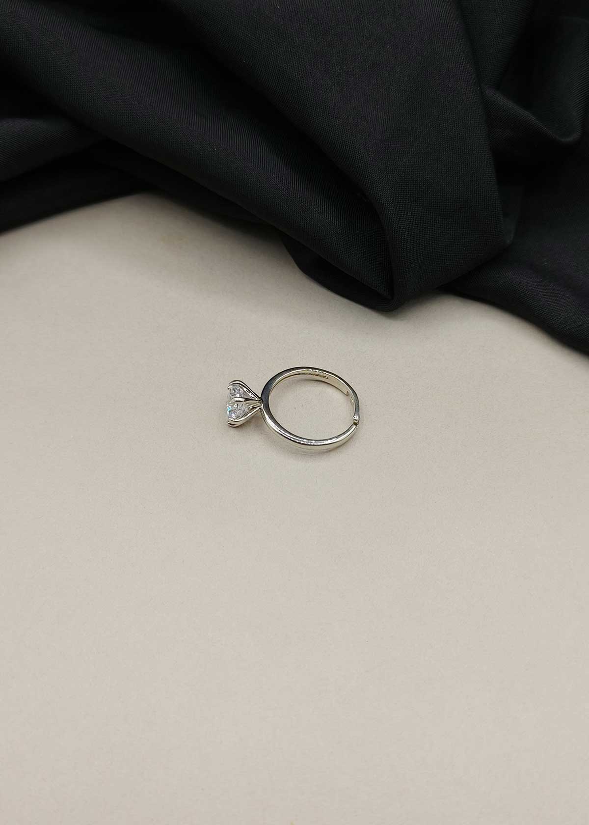 Adjustable Classic Solitaire Premium Cubic Zircon Silver Ring