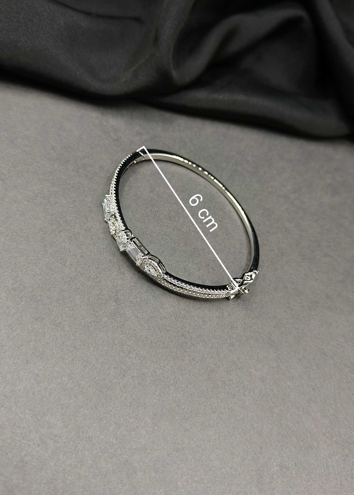 Luxe Silver Plated Baguette and Teardrop Cubic Zircon Openable Kada