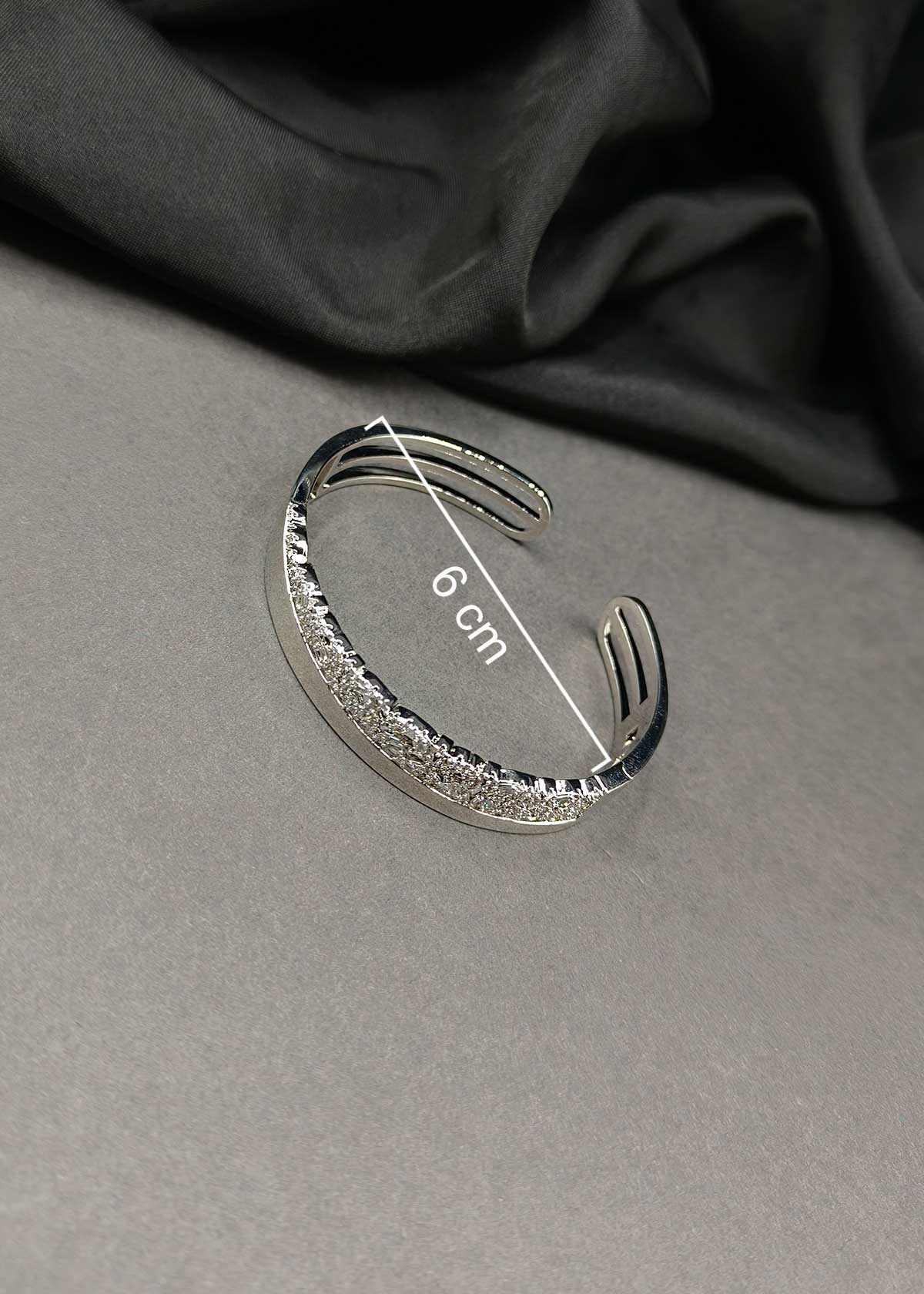 Contemporary Silver Plated Geometric Cubic Zircon Statement Kada