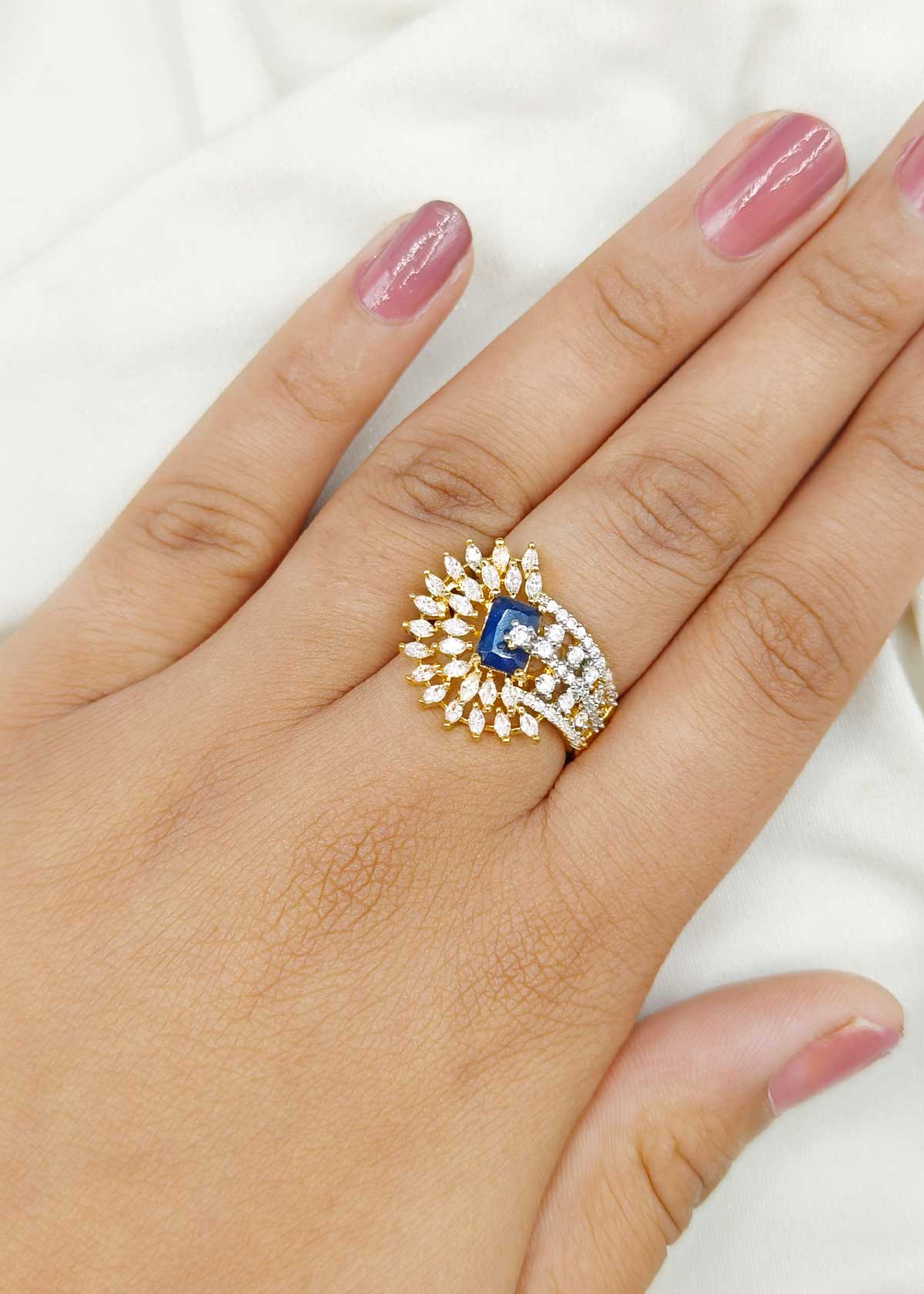 Sparkling Sunburst Marquise Cubic Zircon Colorful Adjustable Finger Ring