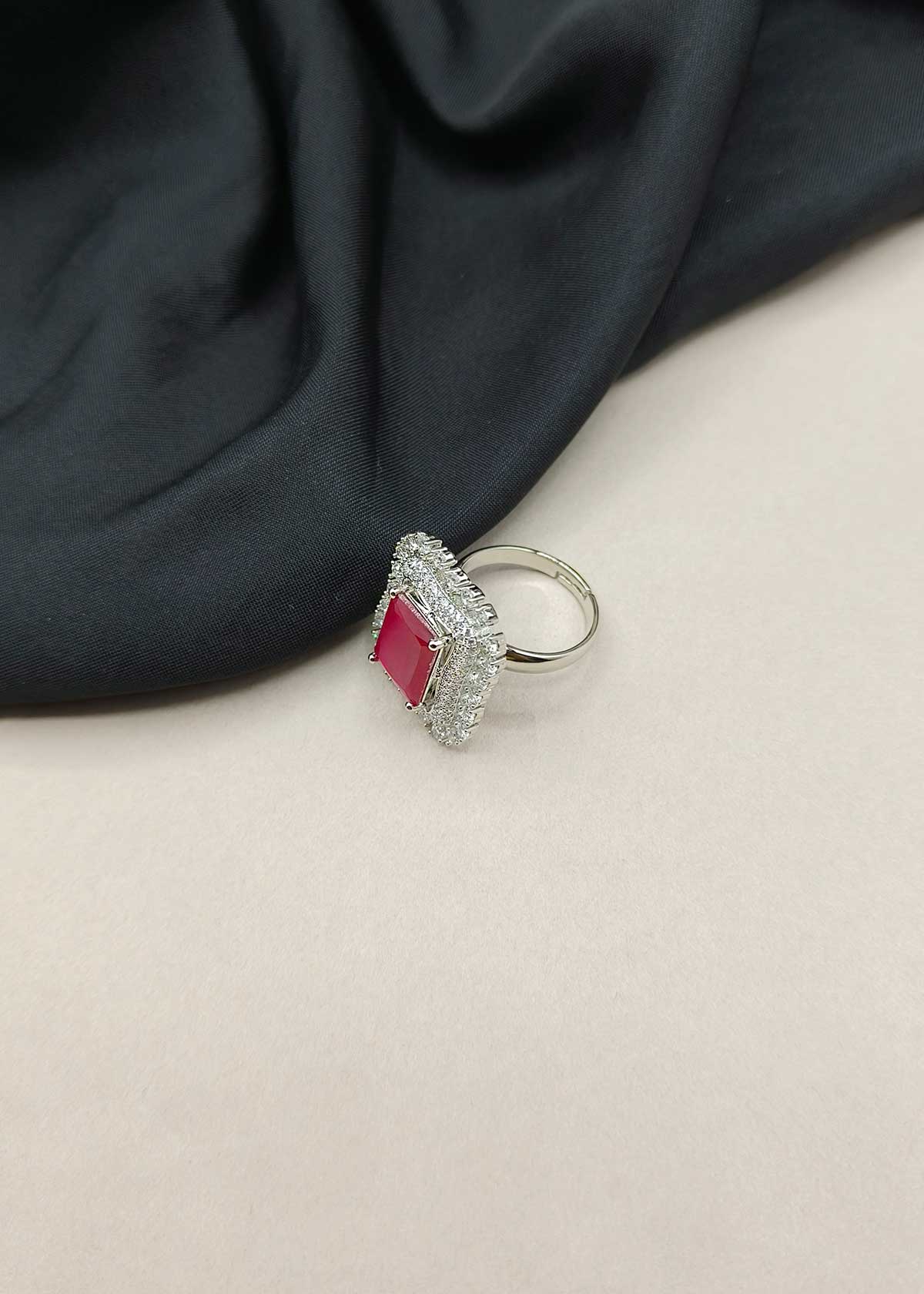 Rectangular-Stone Cubic Zircon Gold-Silver Plated And Silver Plated Adjustable Finger Ring