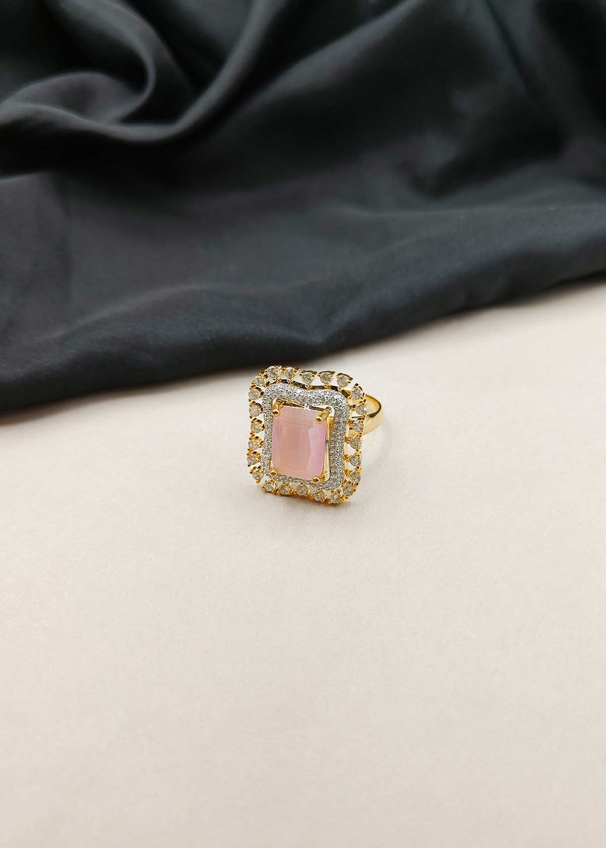 Rectangular-Stone Cubic Zircon Gold-Silver Plated And Silver Plated Adjustable Finger Ring