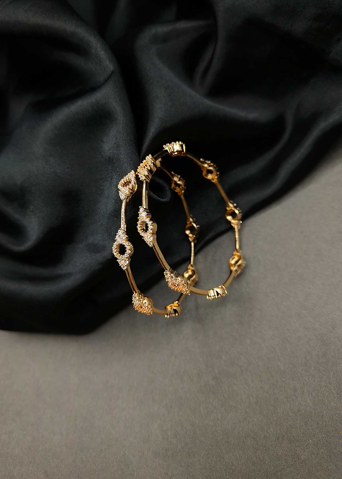 Radiant Circular-Motif Cubic Zirconia Gold-Plated Fixed Bangle (Pair)