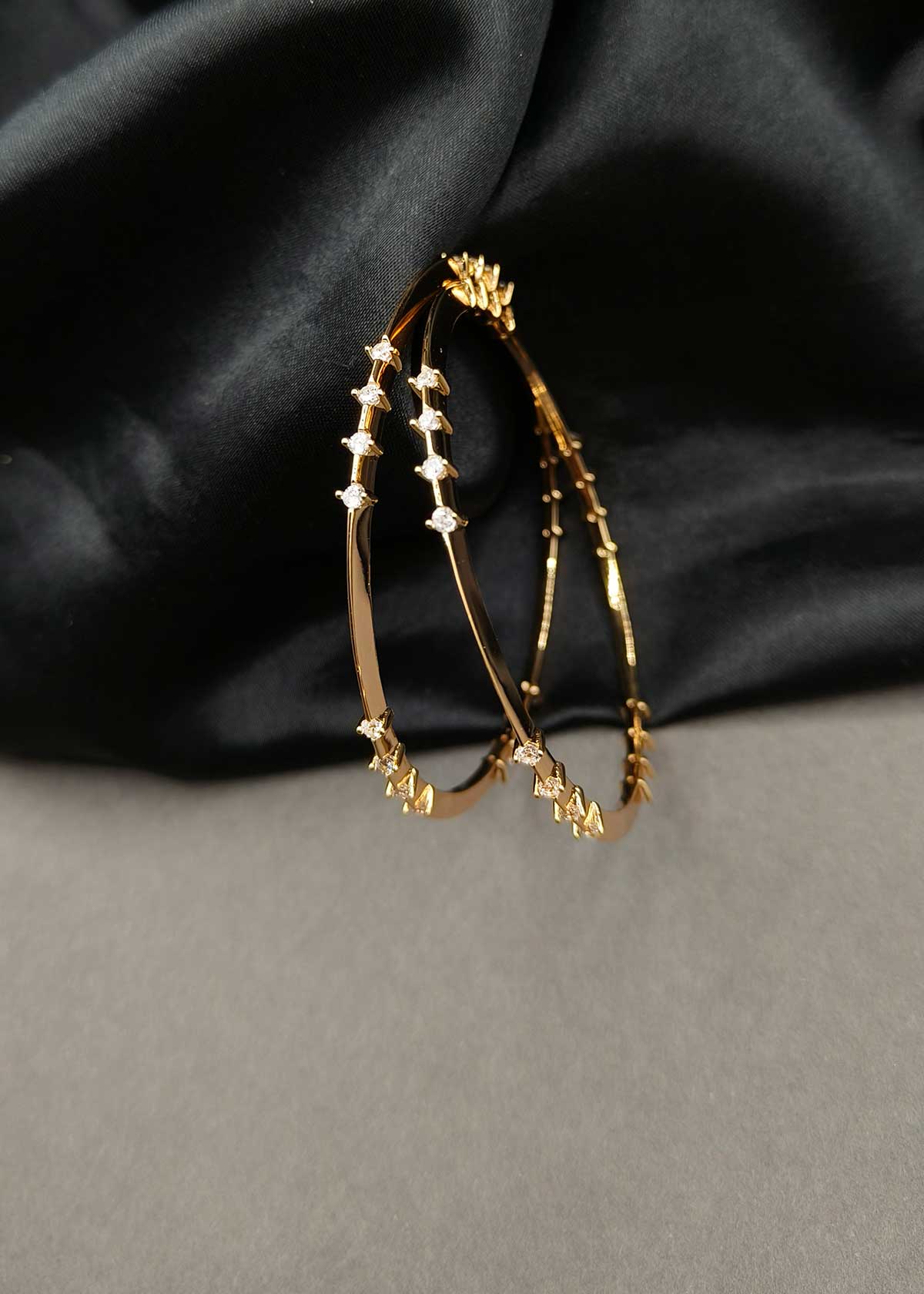 Luxe Shimmering Cubic Zirconia Gold-Plated Fixed Bangle (Pair)