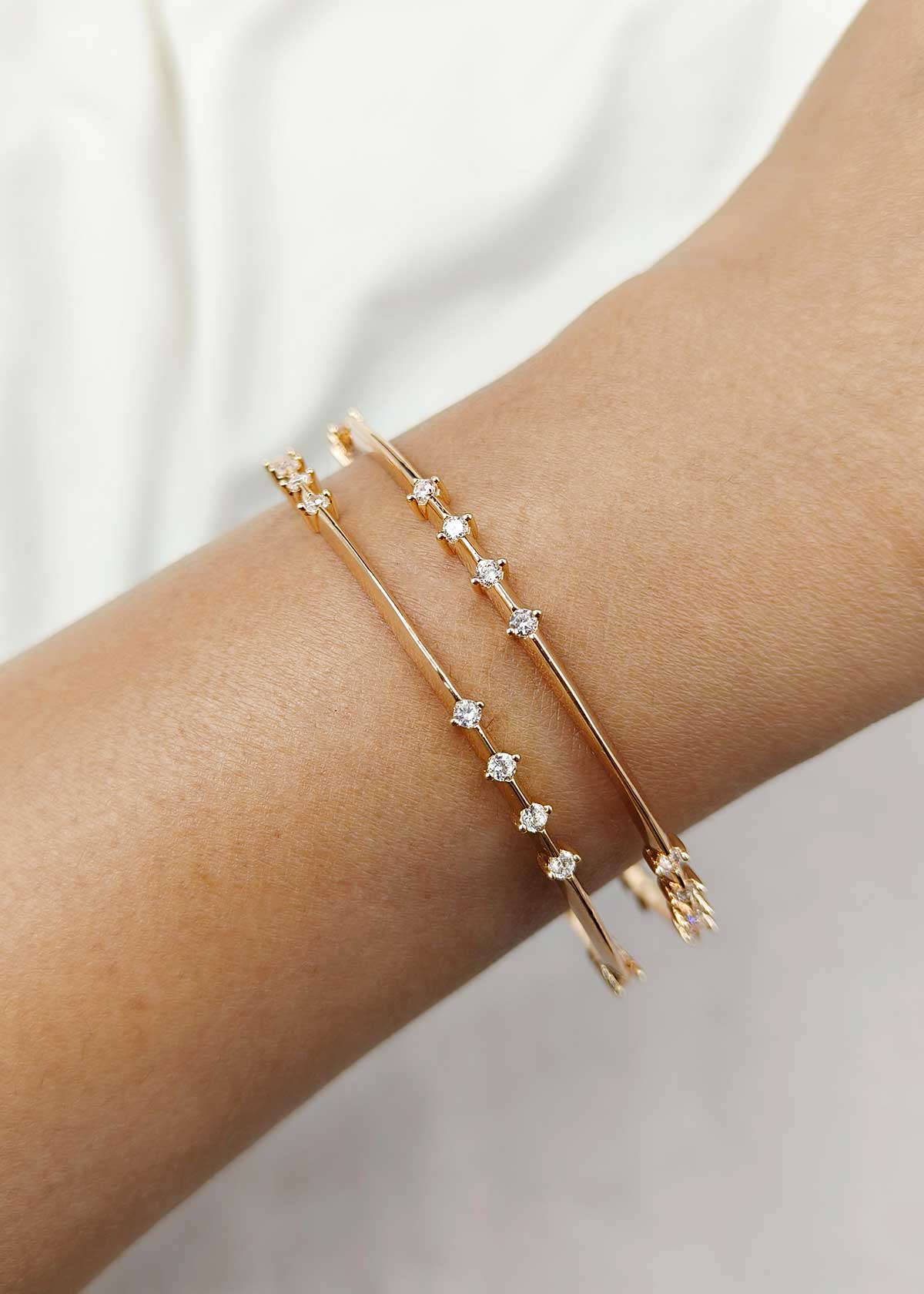 Luxe Shimmering Cubic Zirconia Gold-Plated Fixed Bangle (Pair)