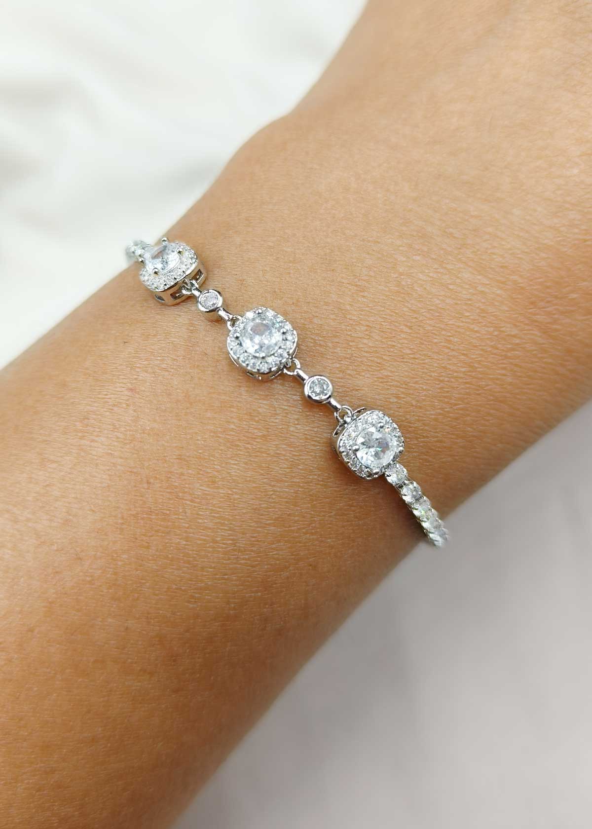 Radiant Silver-Plated Cubic Zircon Adjustable Slider Loose Bracelet