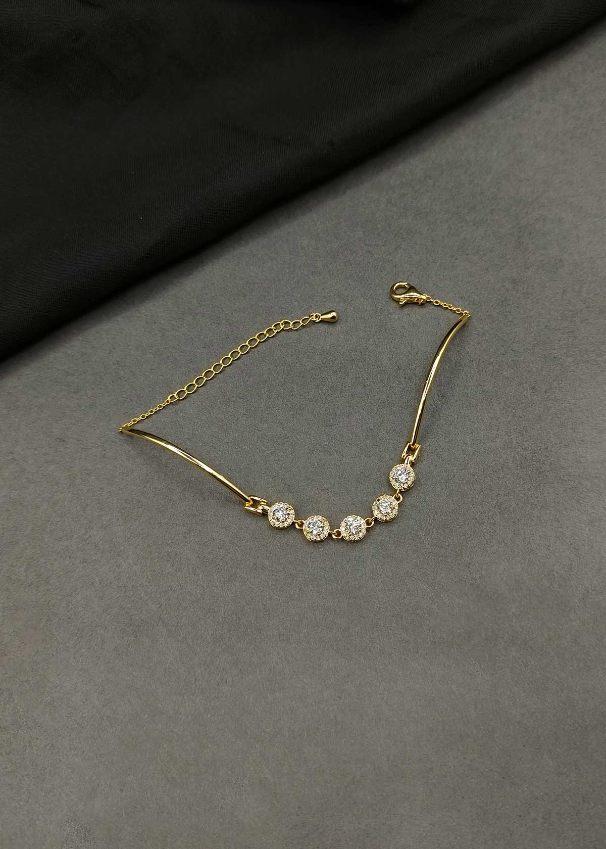 Dazzling Gold And Silver-Plated Cubic Zircon Halo Adjustable Loose Bracelet
