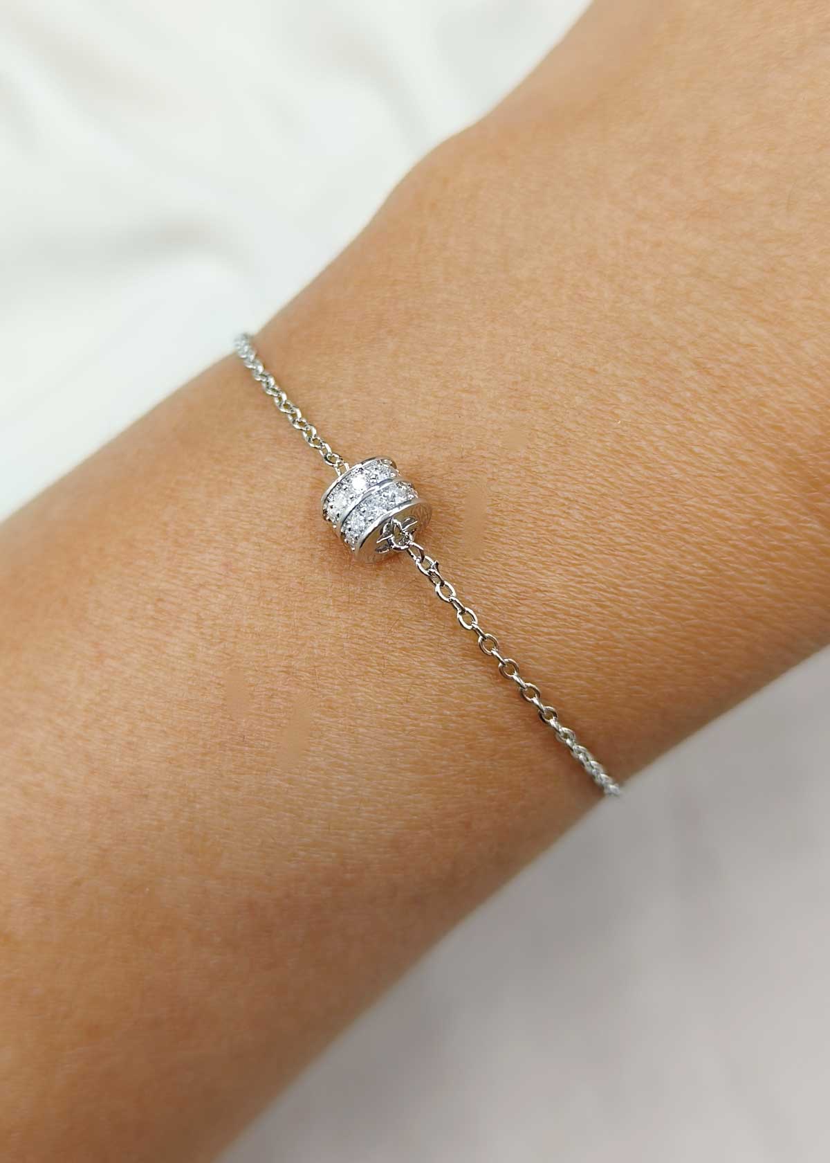 Chic Barrel-Style Gold And Silver-Plated Cubic Zircon Adjustable Loose Bracelet