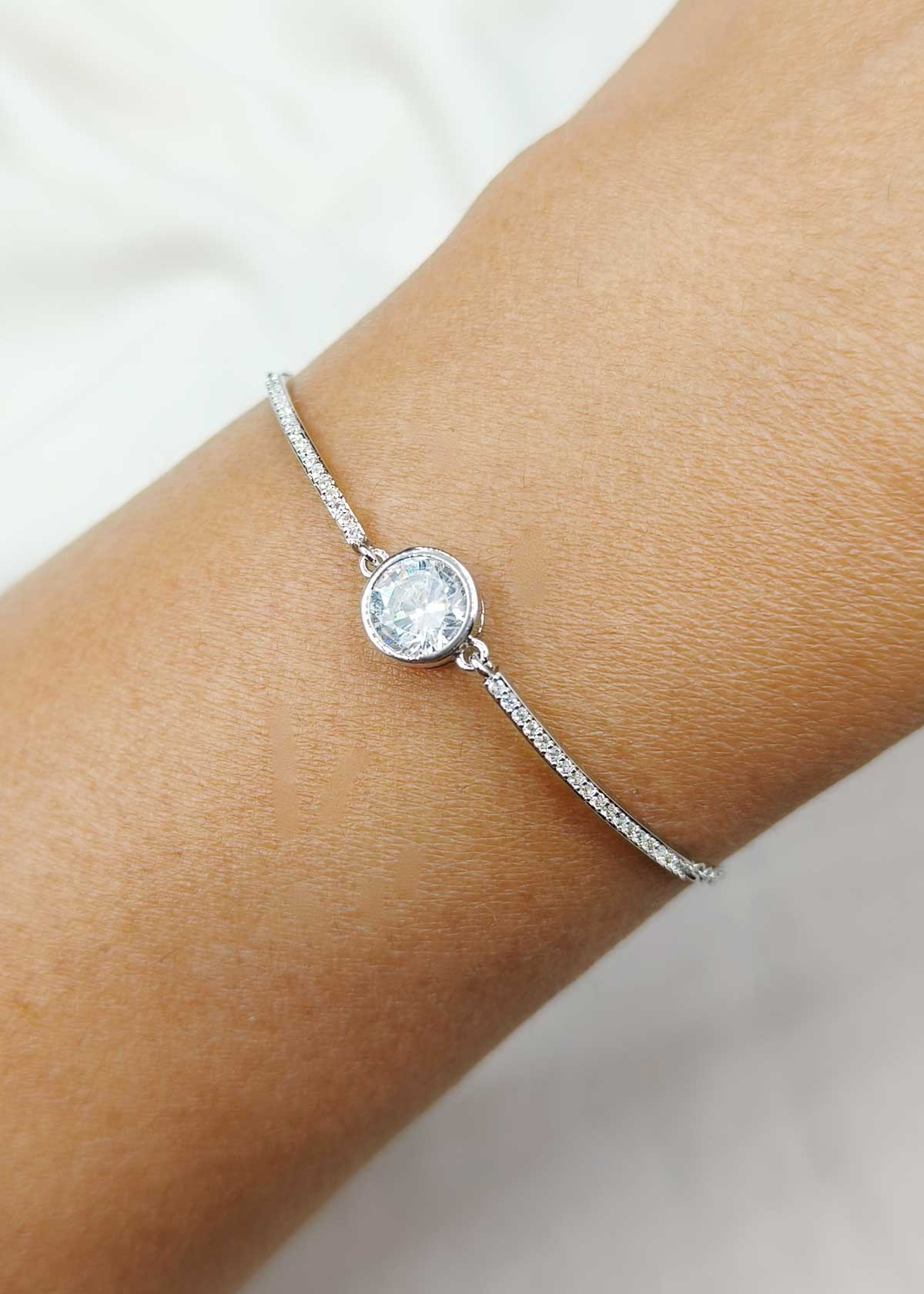 Elegant Gold And Silver-Plated Cubic Zircon Solitaire Adjustable Loose Bracelet