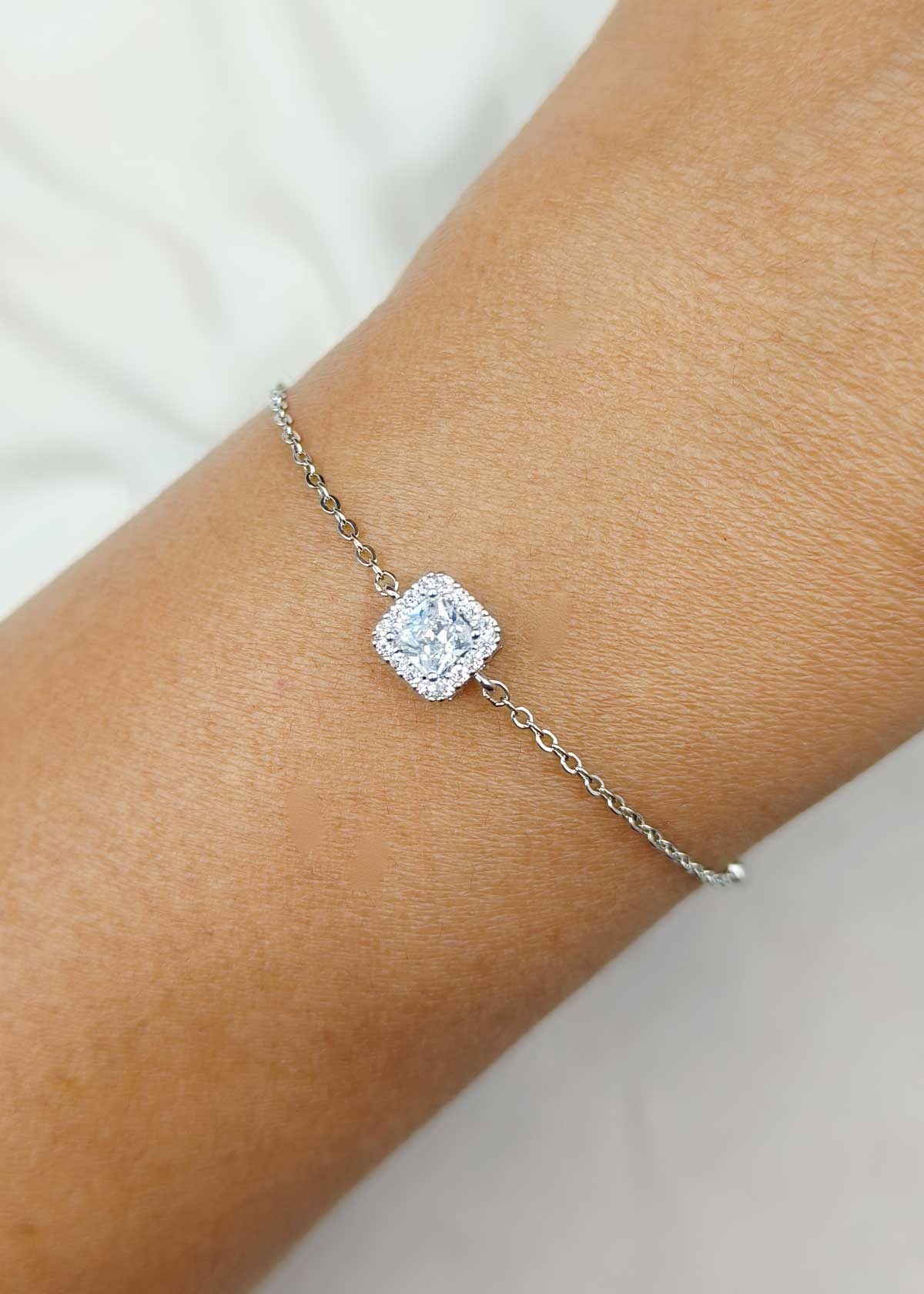 Delicate Gold And Silver-Plated Cubic Zircon Square Halo Adjustable Loose Bracelet
