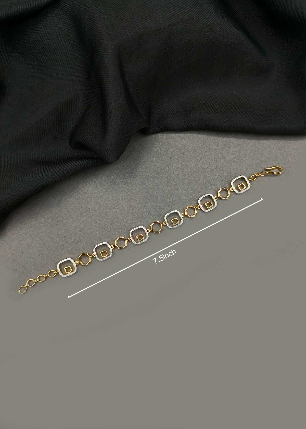 Geometric Gold And Silver-Plated Cubic Zircon Adjustable Loose Bracelet