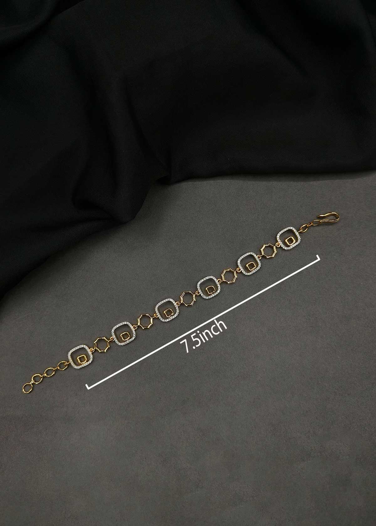 Geometric Gold And Silver-Plated Cubic Zircon Adjustable Loose Bracelet