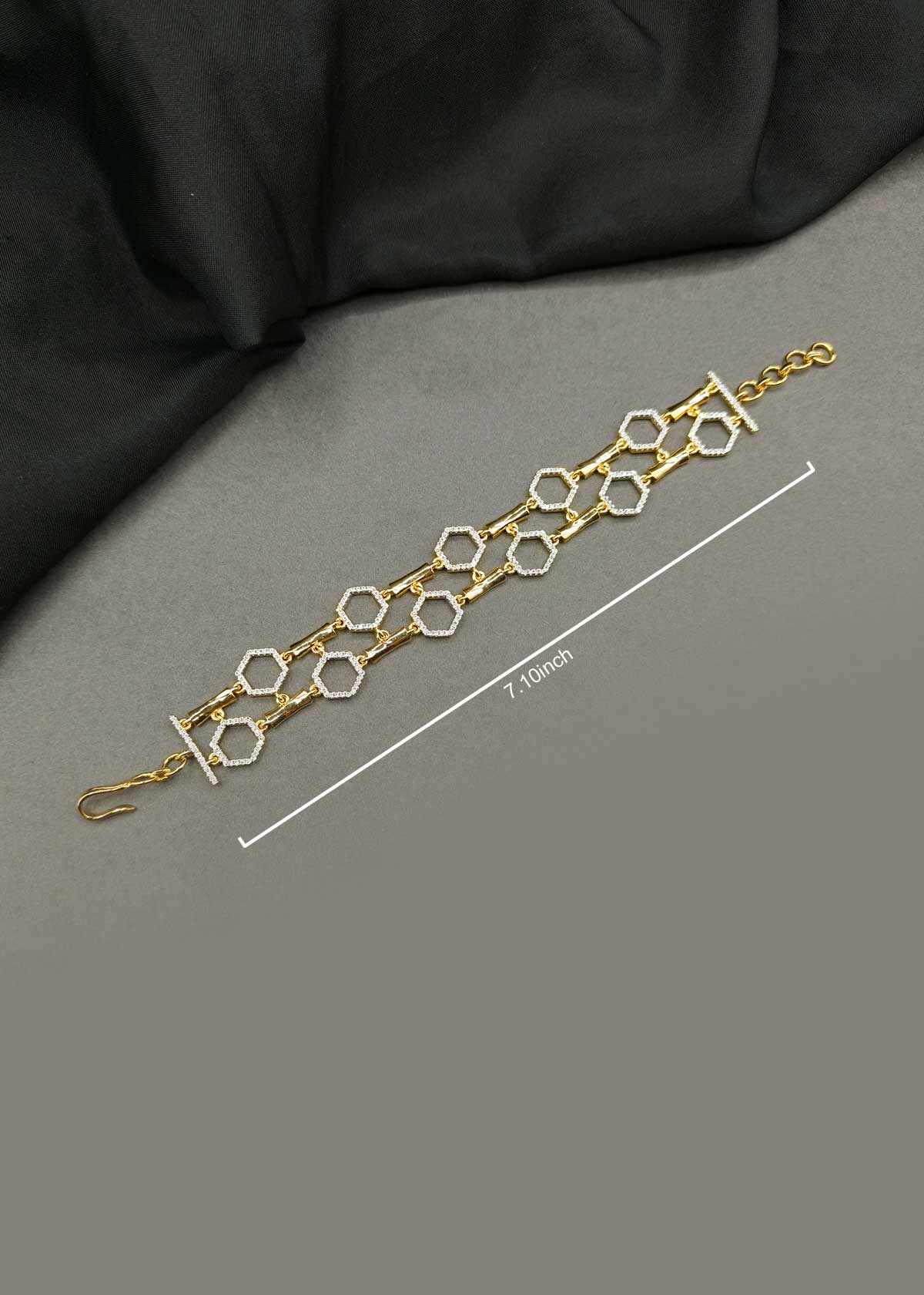 Contemporary Geometric Dual-Layer Gold And Silver-Plated Cubic Zircon Adjustable Loose Bracelet