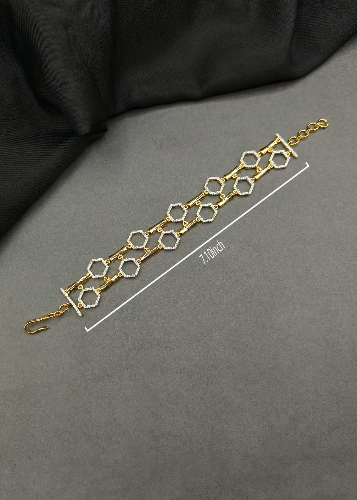 Contemporary Geometric Dual-Layer Gold And Silver-Plated Cubic Zircon Adjustable Loose Bracelet
