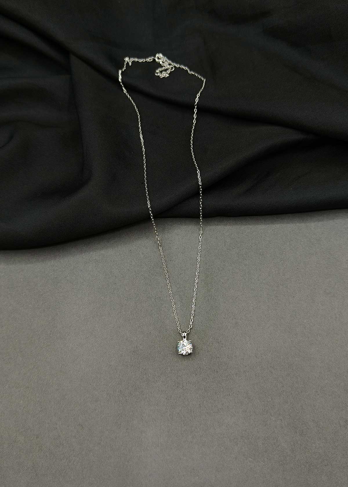 Minimalist Solitaire Diamond Silver-Plated Adjustable Pendant With Chain