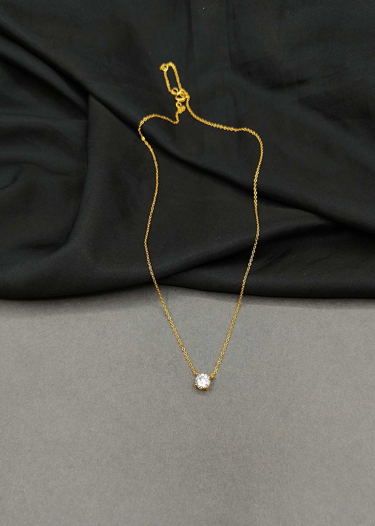 Charming Solitaire Gold-Plated Cubic Zircon Adjustable Pendant With Chain