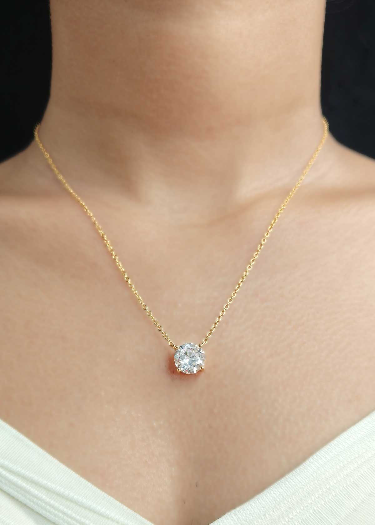 Charming Solitaire Gold-Plated Cubic Zircon Adjustable Pendant With Chain
